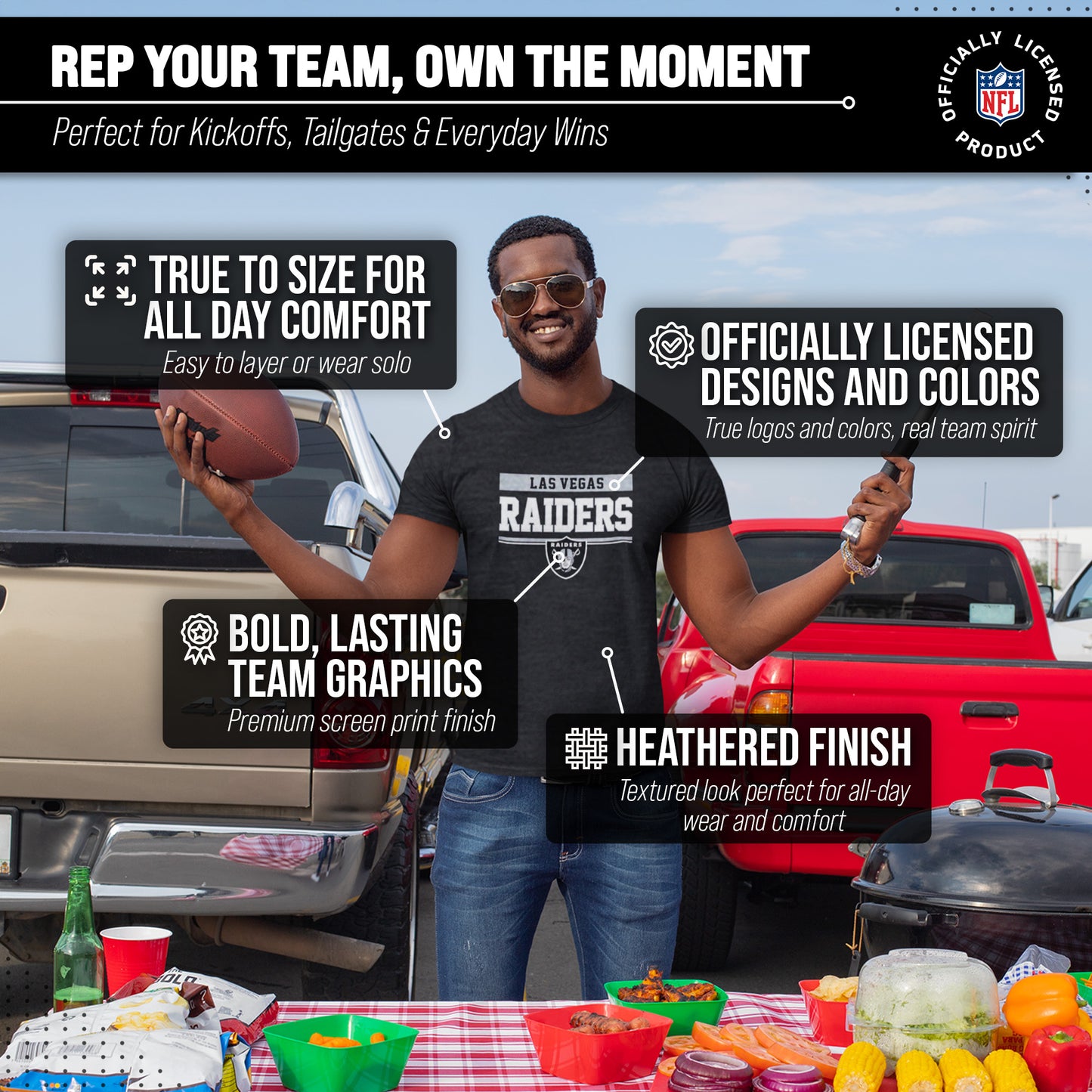 Las Vegas Raiders NFL Adult Team Block Tagless T-Shirt - Charcoal