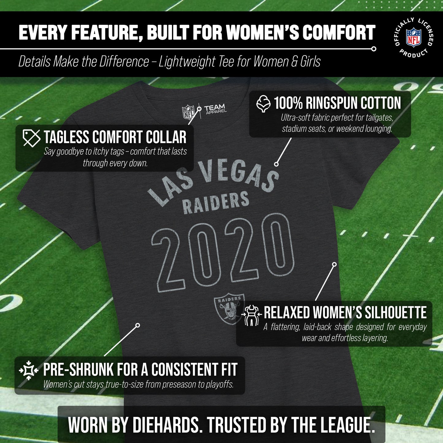 Las Vegas Raiders NFL Womens Big Date Tag-Less T-Shirt - Black