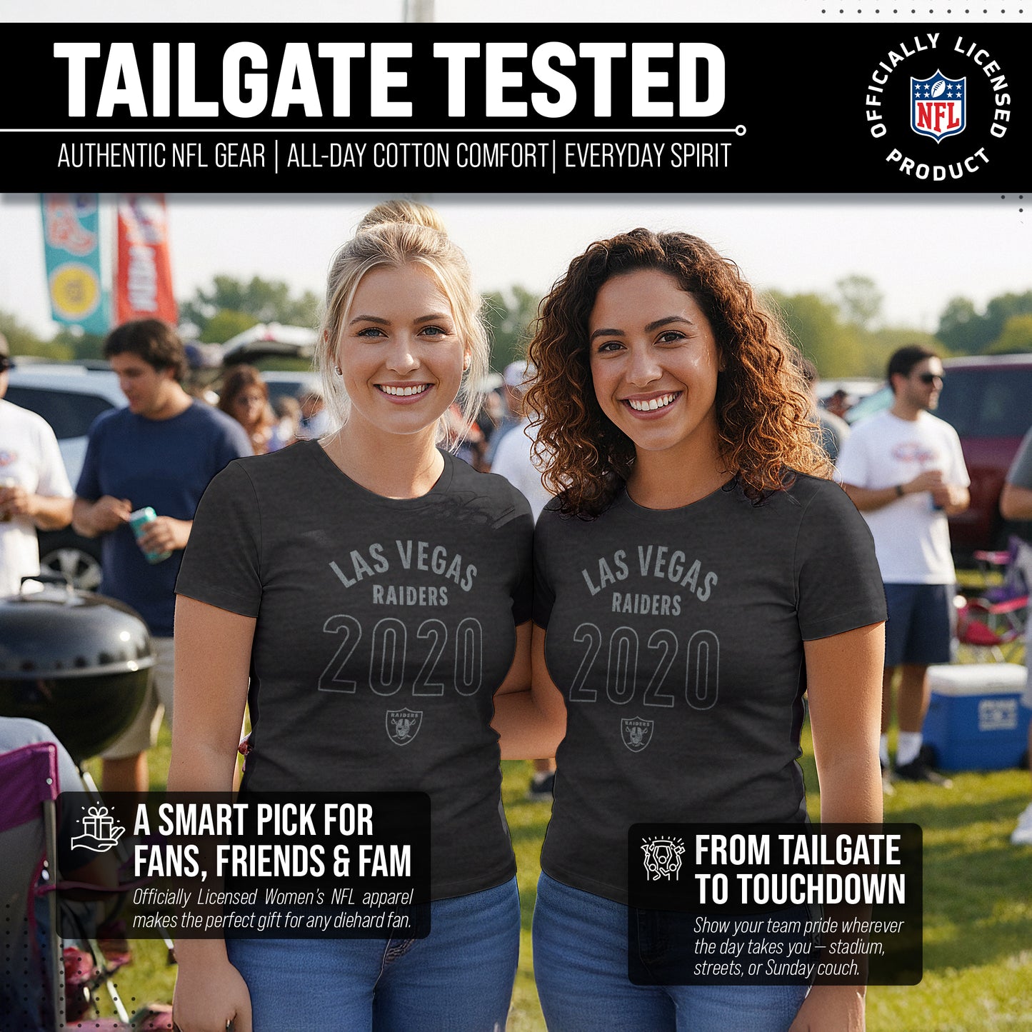 Las Vegas Raiders NFL Womens Big Date Tag-Less T-Shirt - Black