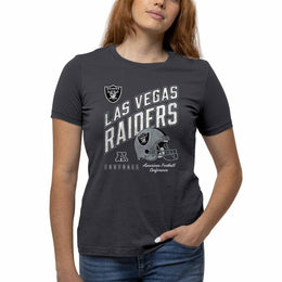Las Vegas Raiders NFL Womens Distressed Helmet Tag-Less Soft T-Shirt - Heather Charcoal