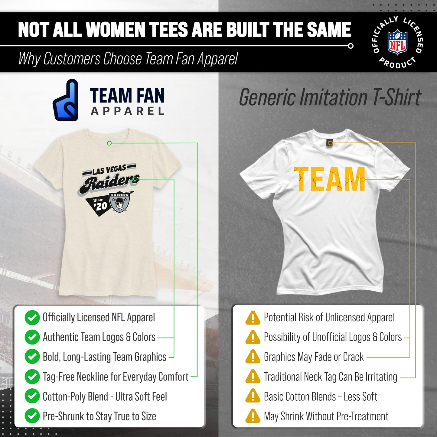 Las Vegas Raiders NFL Womens Vintage Charm Tag-Less Soft T-Shirt - Birch