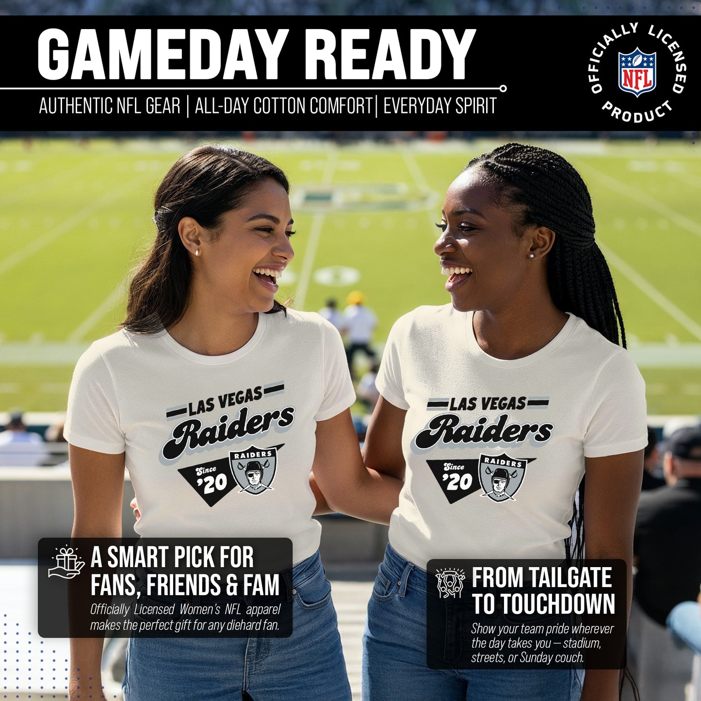 Las Vegas Raiders NFL Womens Vintage Charm Tag-Less Soft T-Shirt - Birch