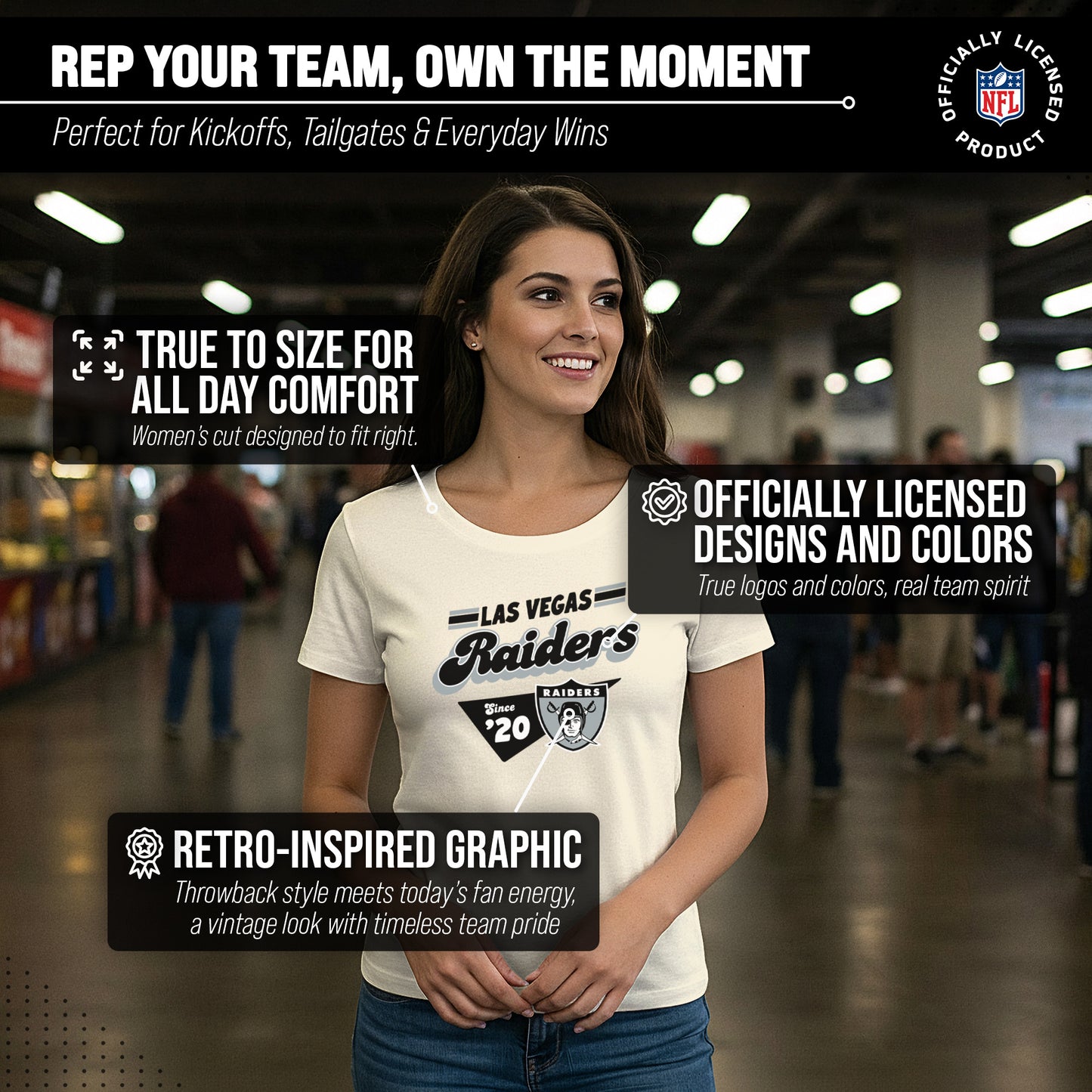 Las Vegas Raiders NFL Womens Vintage Charm Tag-Less Soft T-Shirt - Birch