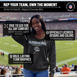 Las Vegas Raiders Women's NFL Football Helmet Charcoal Slouchy Crewneck -Tagless Lightweight Pullover - Charcoal