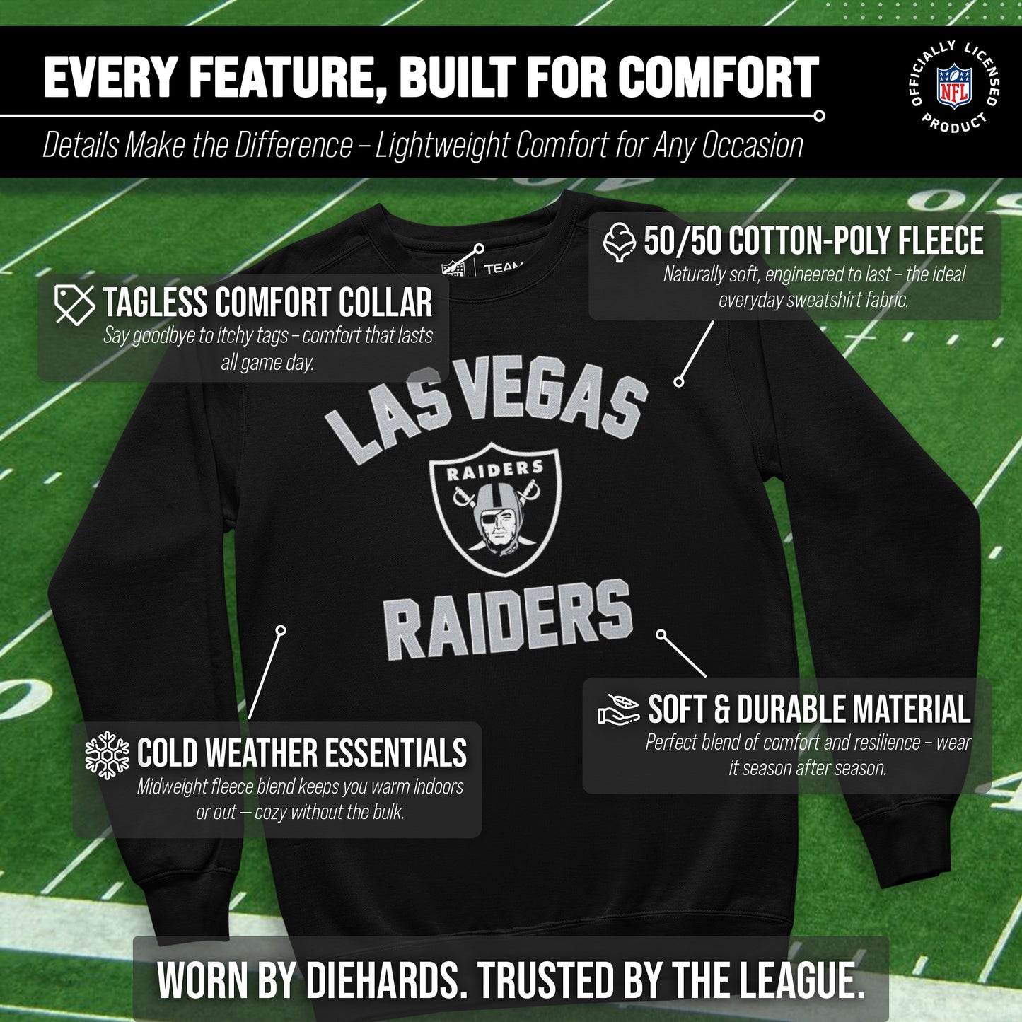 Las Vegas Raiders NFL Adult Gameday Football Crewneck Sweatshirt - Black