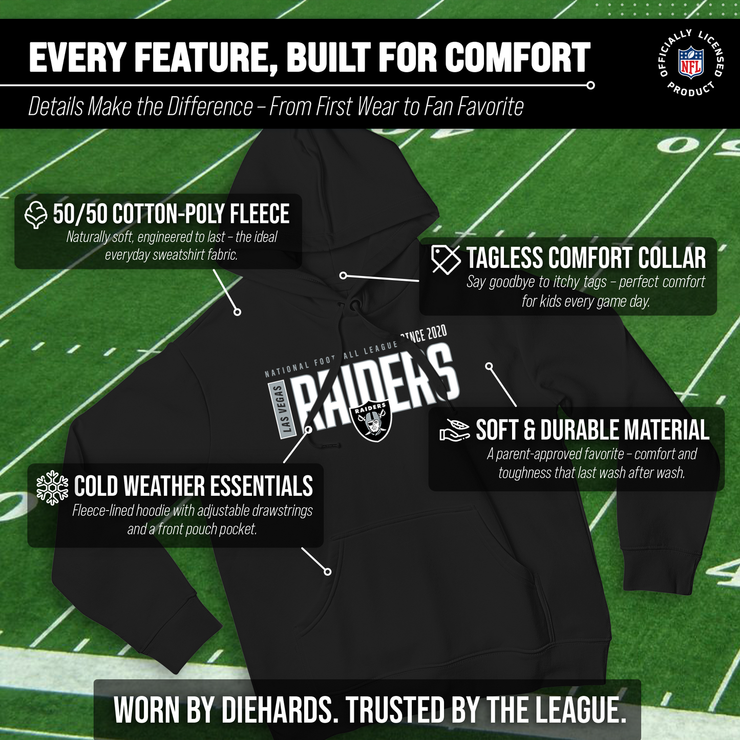 Las Vegas Raiders NFL Adult Unisex Modern Endzone Soft Fleece Hooded Sweatshirt - Black