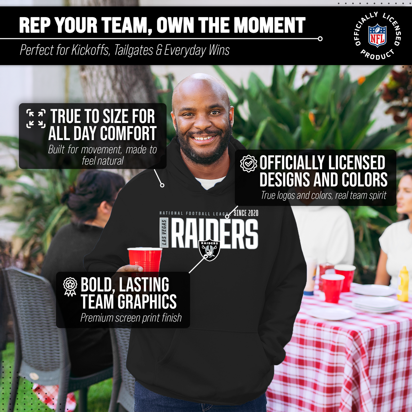 Las Vegas Raiders NFL Adult Unisex Modern Endzone Soft Fleece Hooded Sweatshirt - Black