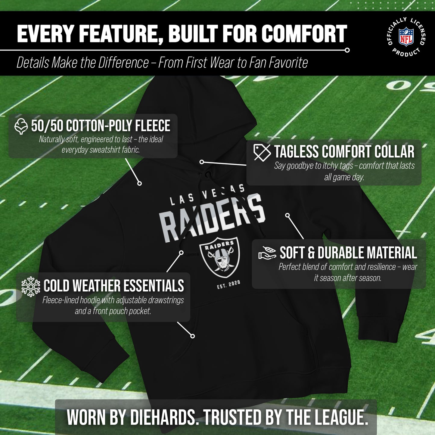 Las Vegas Raiders Adult NFL Diagonal Fade Fleece Hooded Sweatshirt - Black