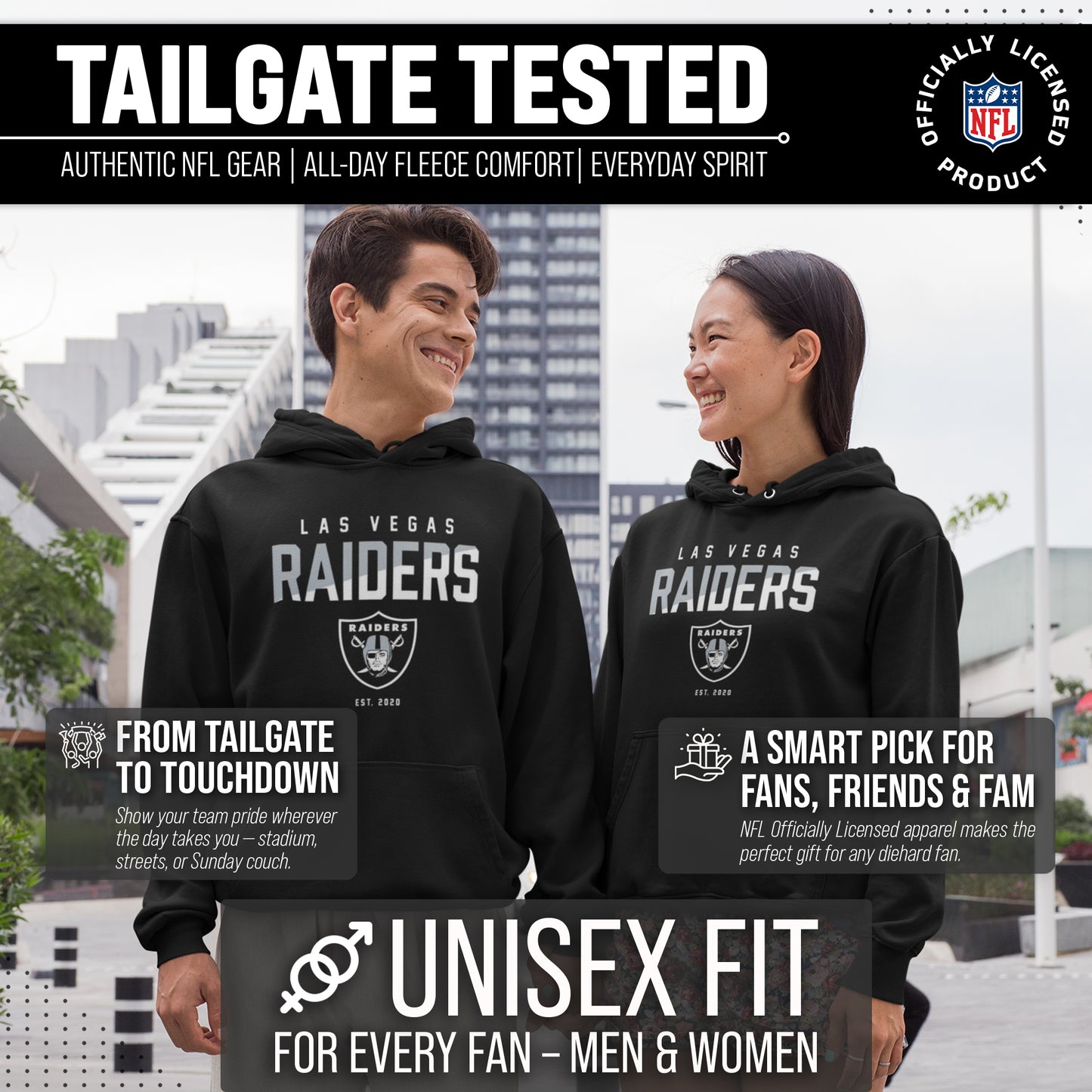 Las Vegas Raiders Adult NFL Diagonal Fade Fleece Hooded Sweatshirt - Black