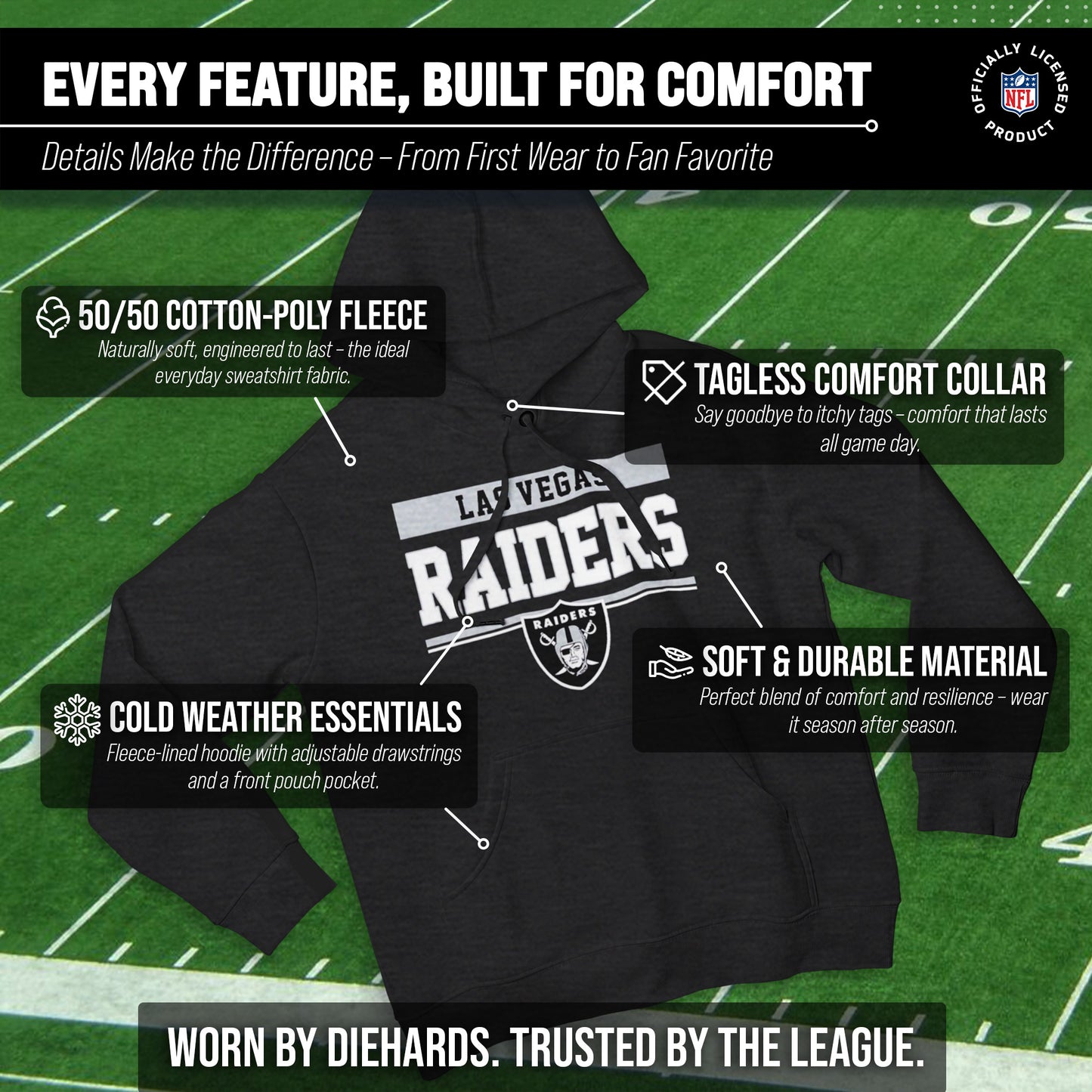 Las Vegas Raiders NFL Adult Gameday Charcoal Hooded Sweatshirt - Charcoal