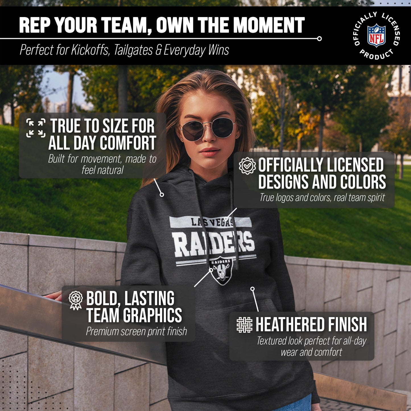 Las Vegas Raiders NFL Adult Gameday Charcoal Hooded Sweatshirt - Charcoal