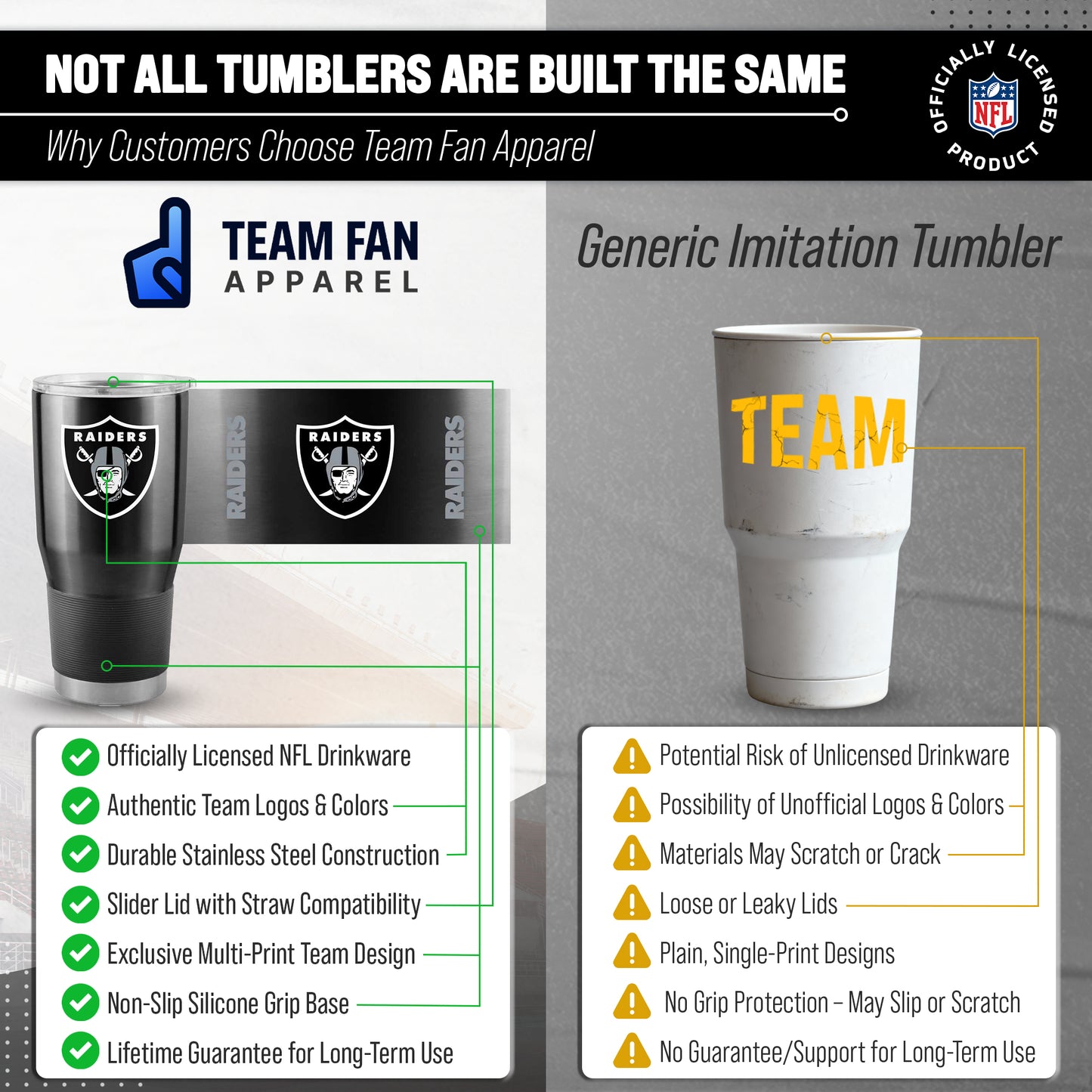 Las Vegas Raiders NFL 30oz Gameday Stainless Steel Tumbler - Black