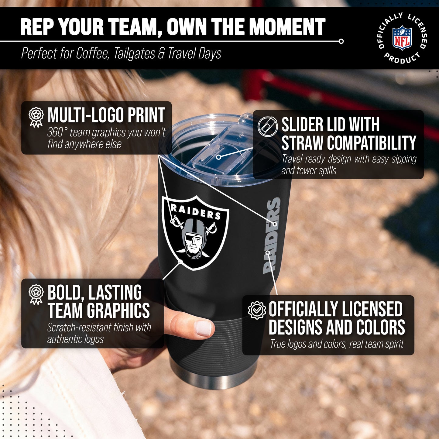 Las Vegas Raiders NFL 30oz Gameday Stainless Steel Tumbler - Black