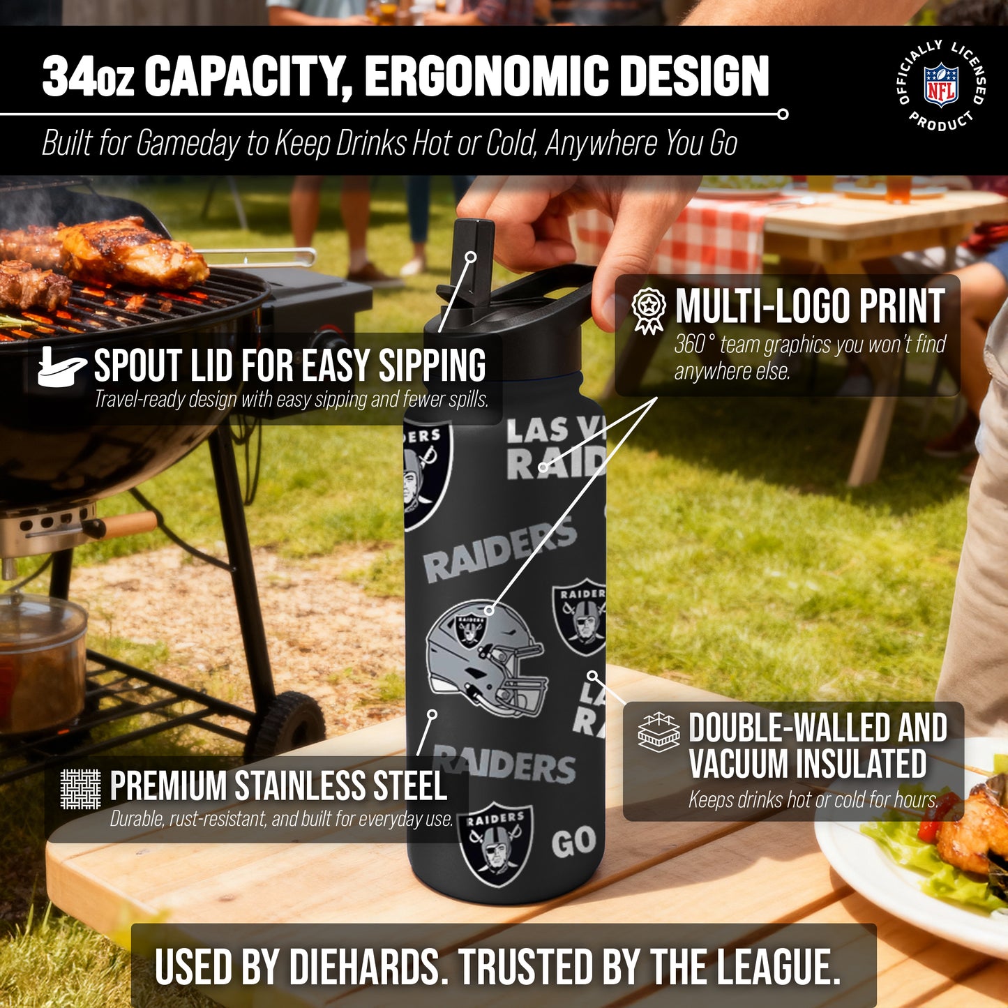 Las Vegas Raiders NFL 34Oz Native Quencher Water Bottle - Black