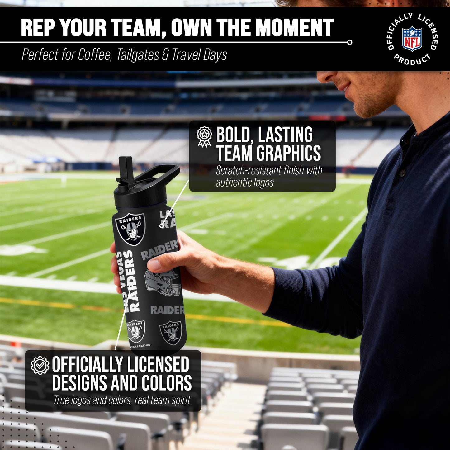 Las Vegas Raiders NFL 34Oz Native Quencher Water Bottle - Black