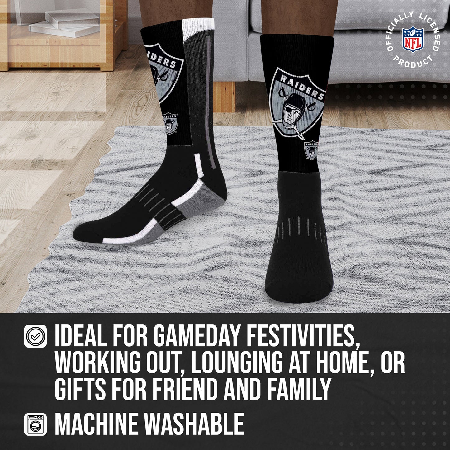 Oakland Raiders NFL V Curve  Socks - Black