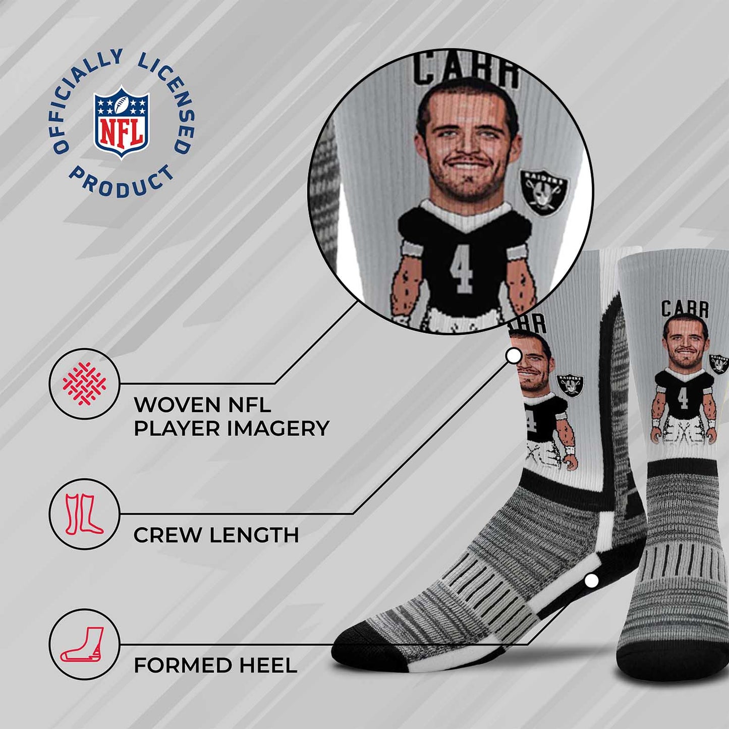 Las Vegas Raiders FBF NFL Adult V Curve MVP Player Crew Socks - Sport Gray #4