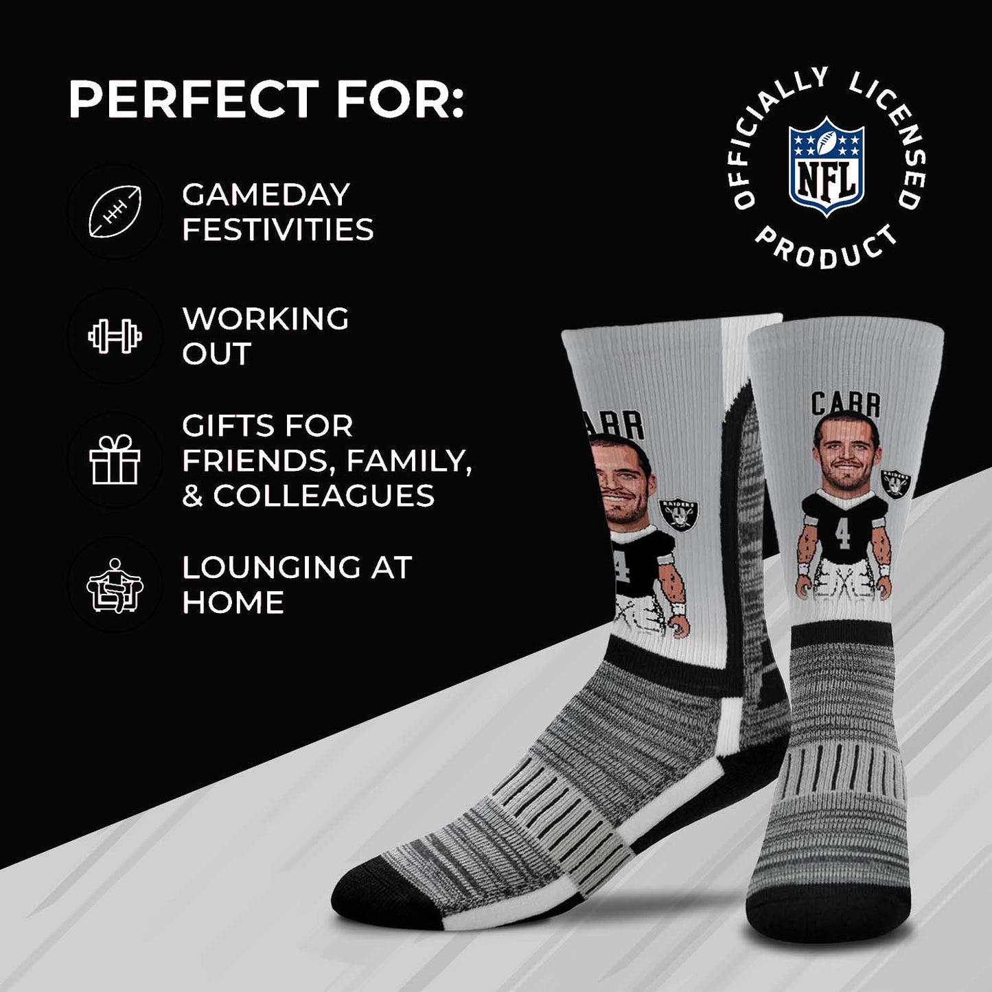 Las Vegas Raiders FBF NFL Adult V Curve MVP Player Crew Socks - Sport Gray #4
