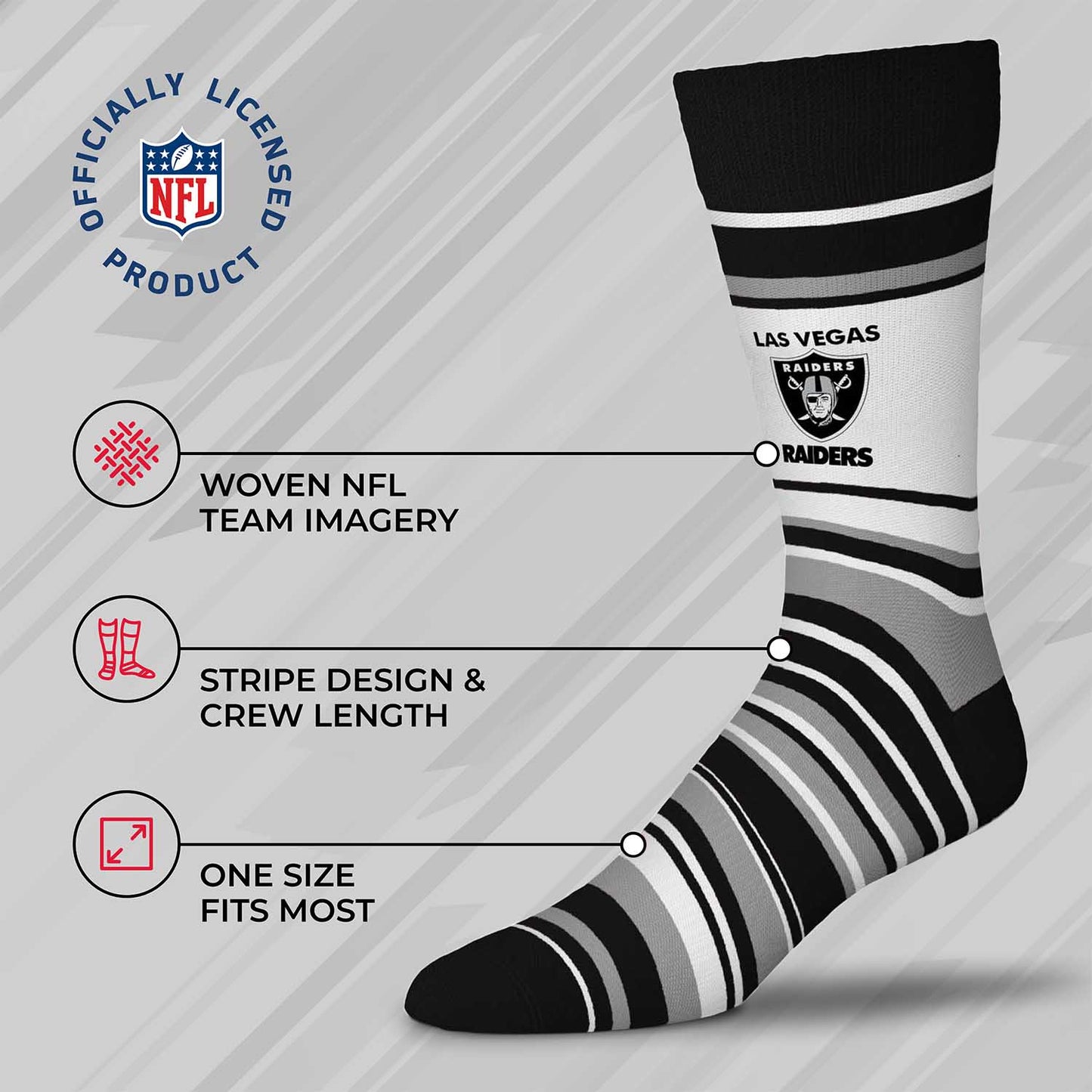 Las Vegas Raiders NFL Adult Striped Dress Socks - Black