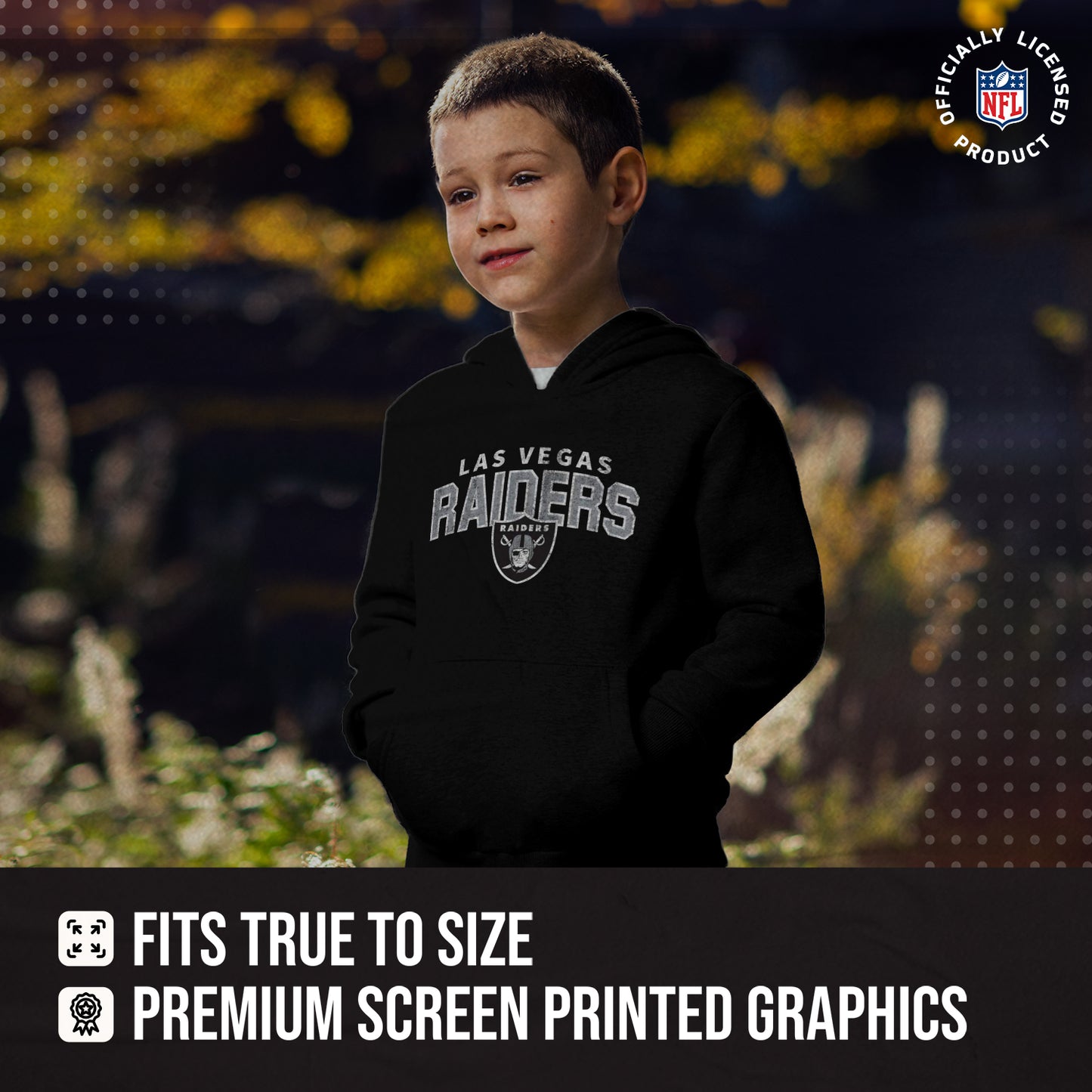 Las Vegas Raiders NFL Youth Starting Fresh Hoodie- Pro Football Sweatshirt for Boys and Girls - Black