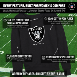 Las Vegas Raiders Women's NFL Ultimate Fan Logo Slouchy Crewneck -Tagless Fleece Lightweight Pullover - Charcoal