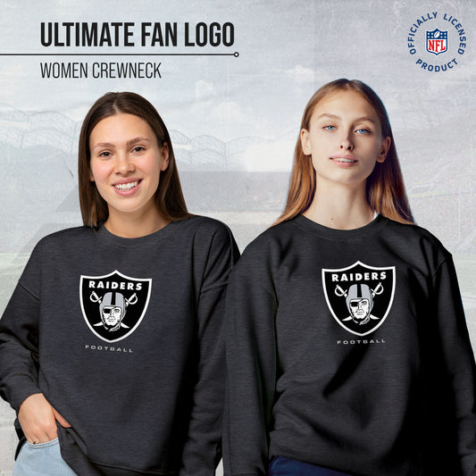 Las Vegas Raiders Women's NFL Ultimate Fan Logo Slouchy Crewneck -Tagless Fleece Lightweight Pullover - Charcoal