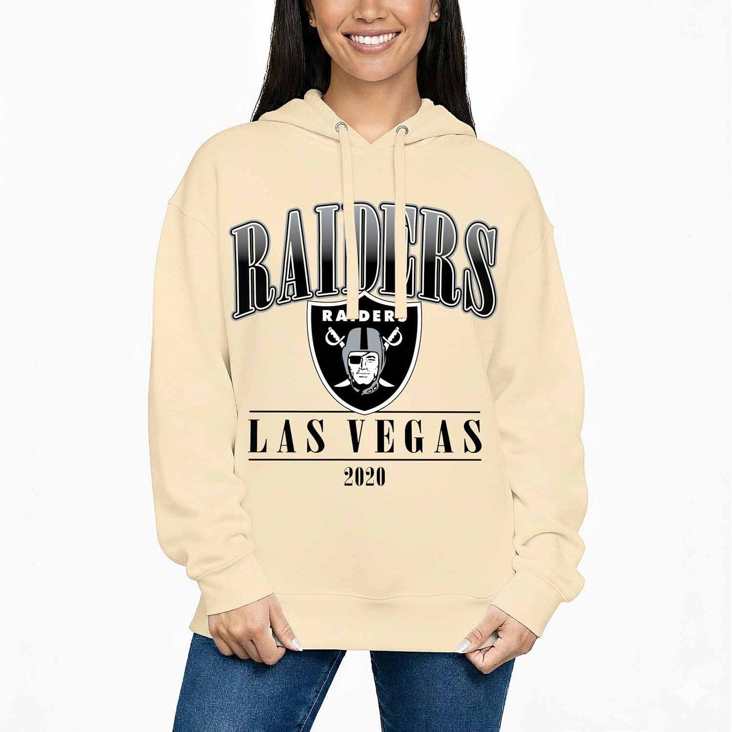 Las Vegas Raiders Ladies NFL Starstruck Fleece Pullover Hooded Sweatshirt - Cream