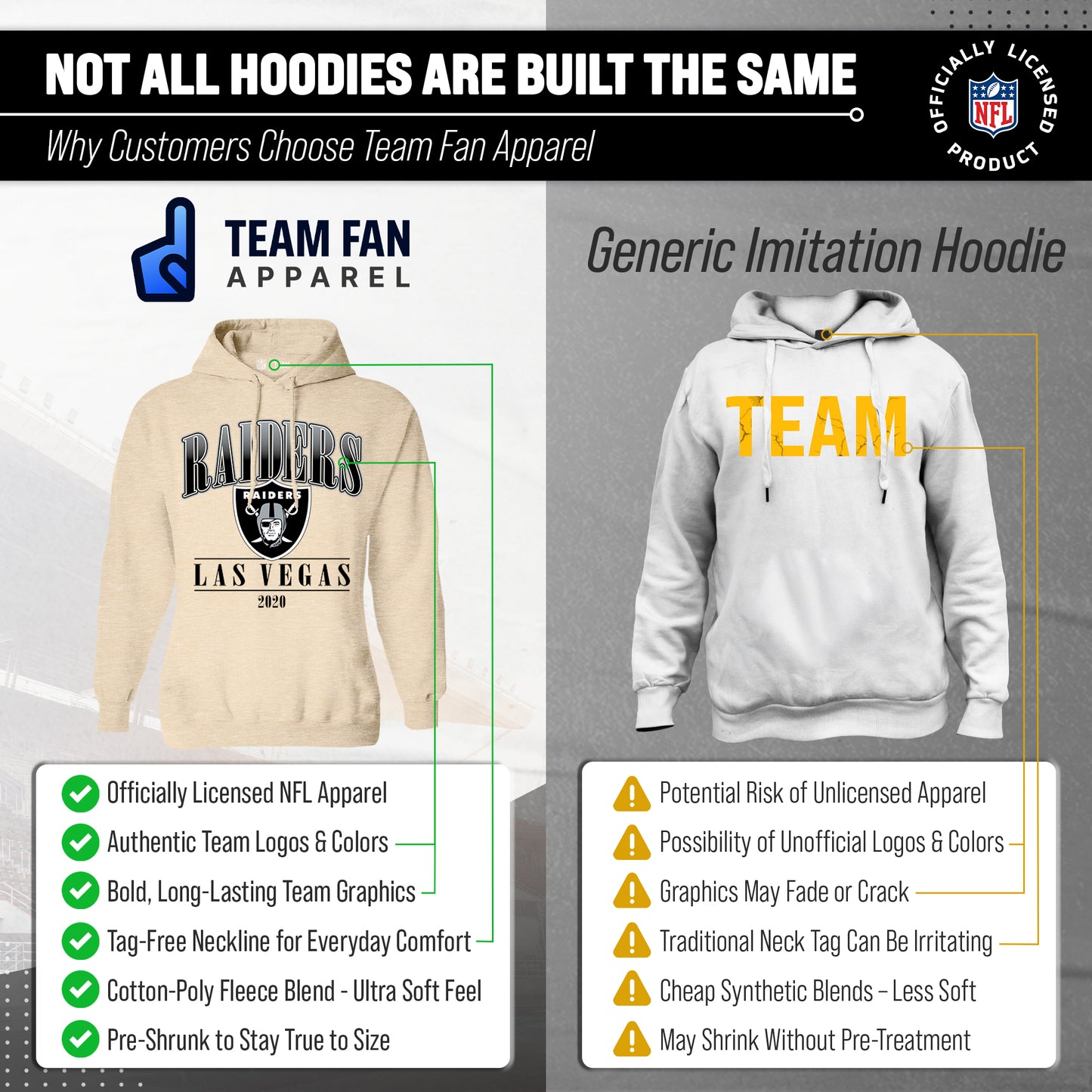 Las Vegas Raiders Ladies NFL Starstruck Fleece Pullover Hooded Sweatshirt - Cream