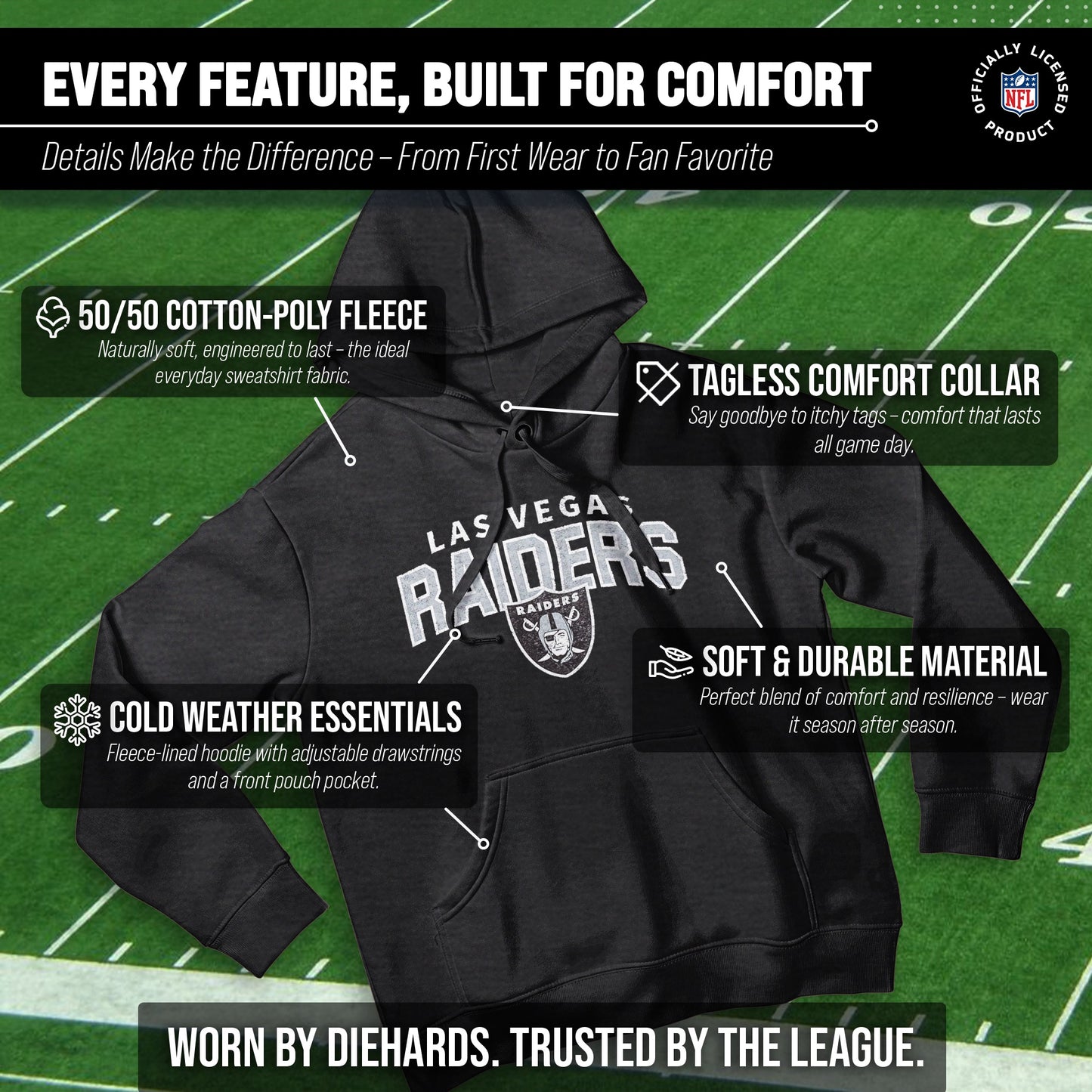 Las Vegas Raiders NFL Adult Unisex Starting Fresh Ultra Soft Fleece Hooded Sweatshirt - Black Heather