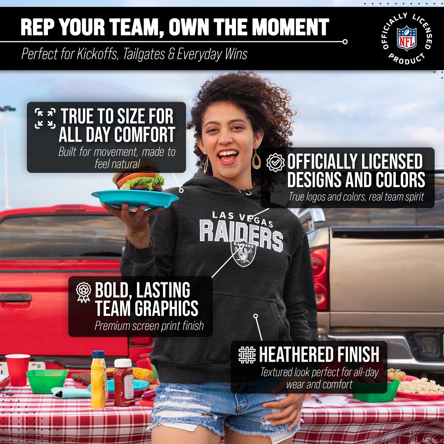 Las Vegas Raiders NFL Adult Unisex Starting Fresh Ultra Soft Fleece Hooded Sweatshirt - Black Heather