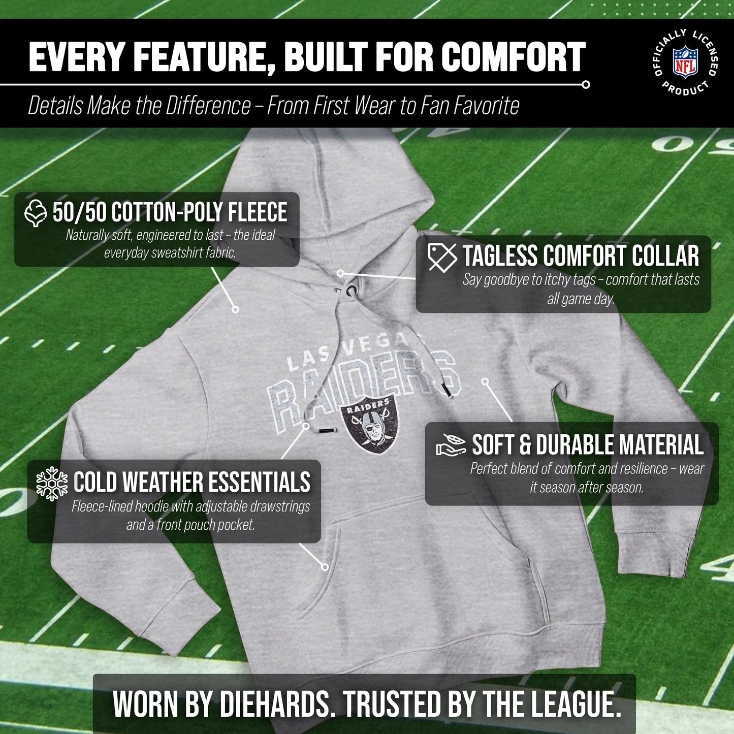 Las Vegas Raiders NFL Adult Unisex Starting Fresh Ultra Soft Fleece Hooded Sweatshirt - Athletic Heather