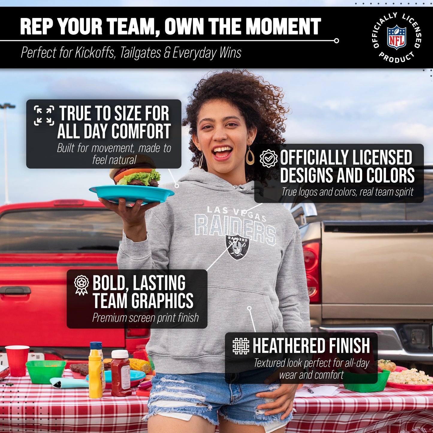 Las Vegas Raiders NFL Adult Unisex Starting Fresh Ultra Soft Fleece Hooded Sweatshirt - Athletic Heather