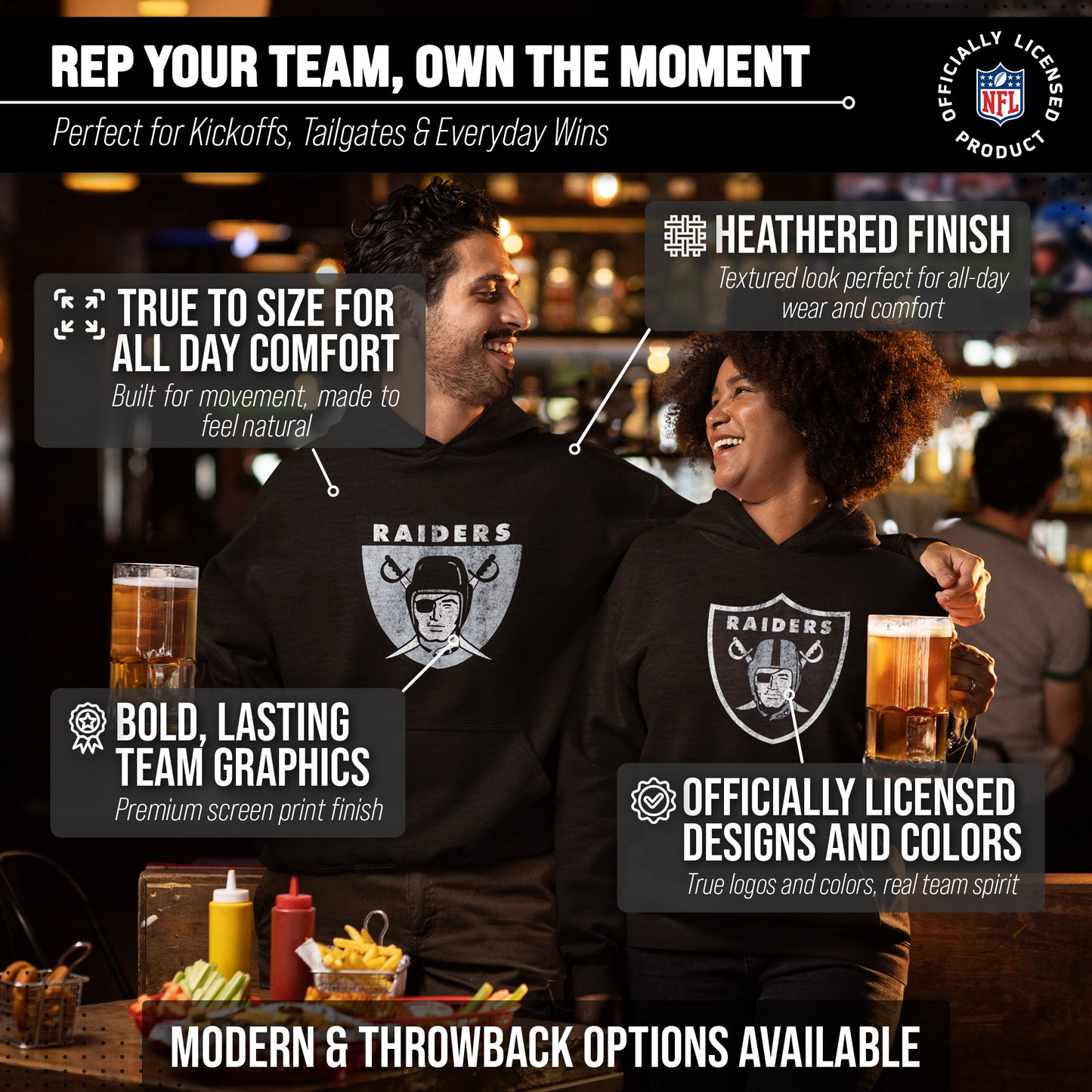 Las Vegas Raiders NFL Adult Unisex Modern Throwback Ultra Soft Fleece Hooded Sweatshirt - Black Heather