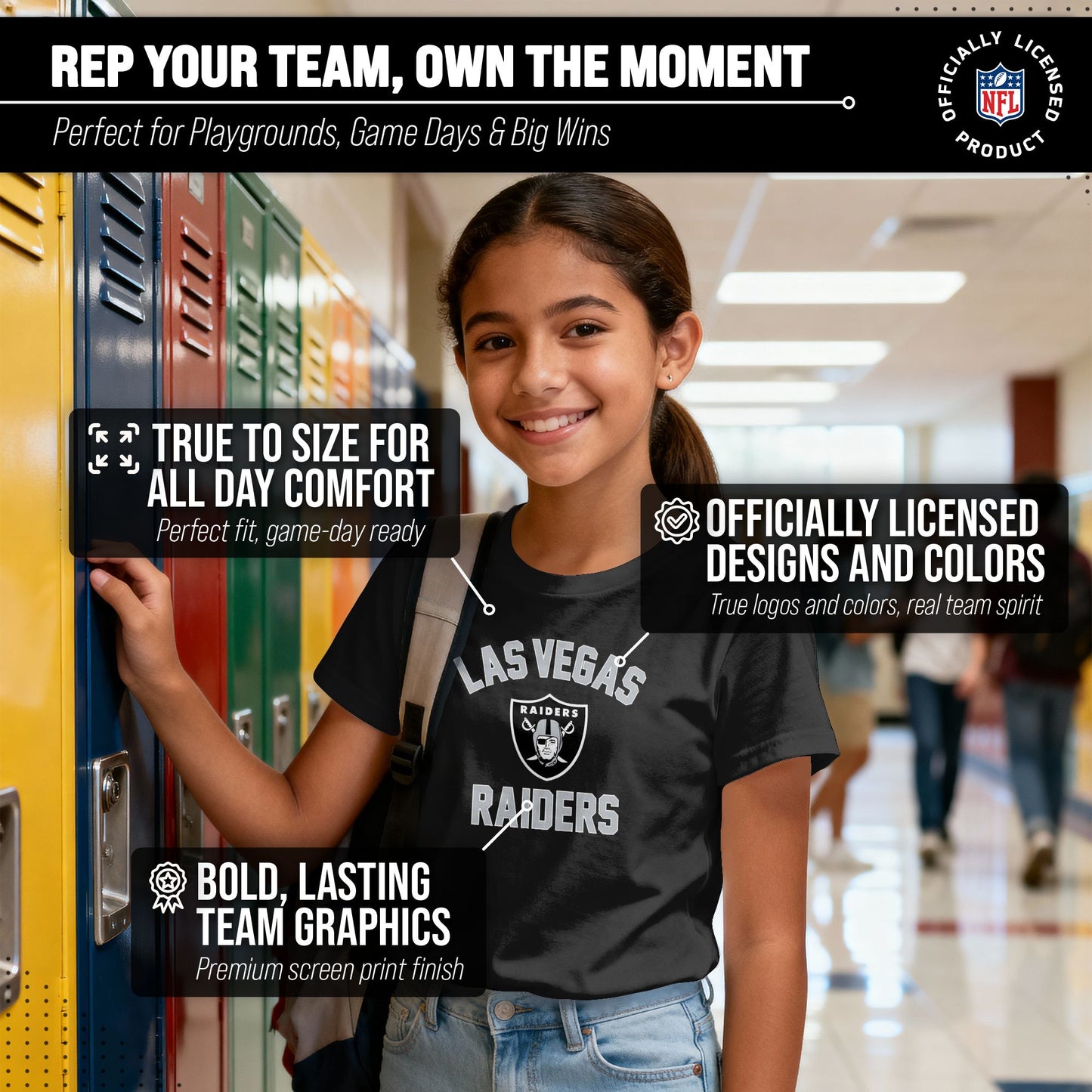 Las Vegas Raiders NFL Youth Gameday Football T-Shirt - Black