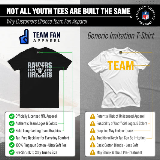 Las Vegas Raiders NFL Youth Repeating Logo Football T-Shirt Unisex Tag Free Comfortable - Black