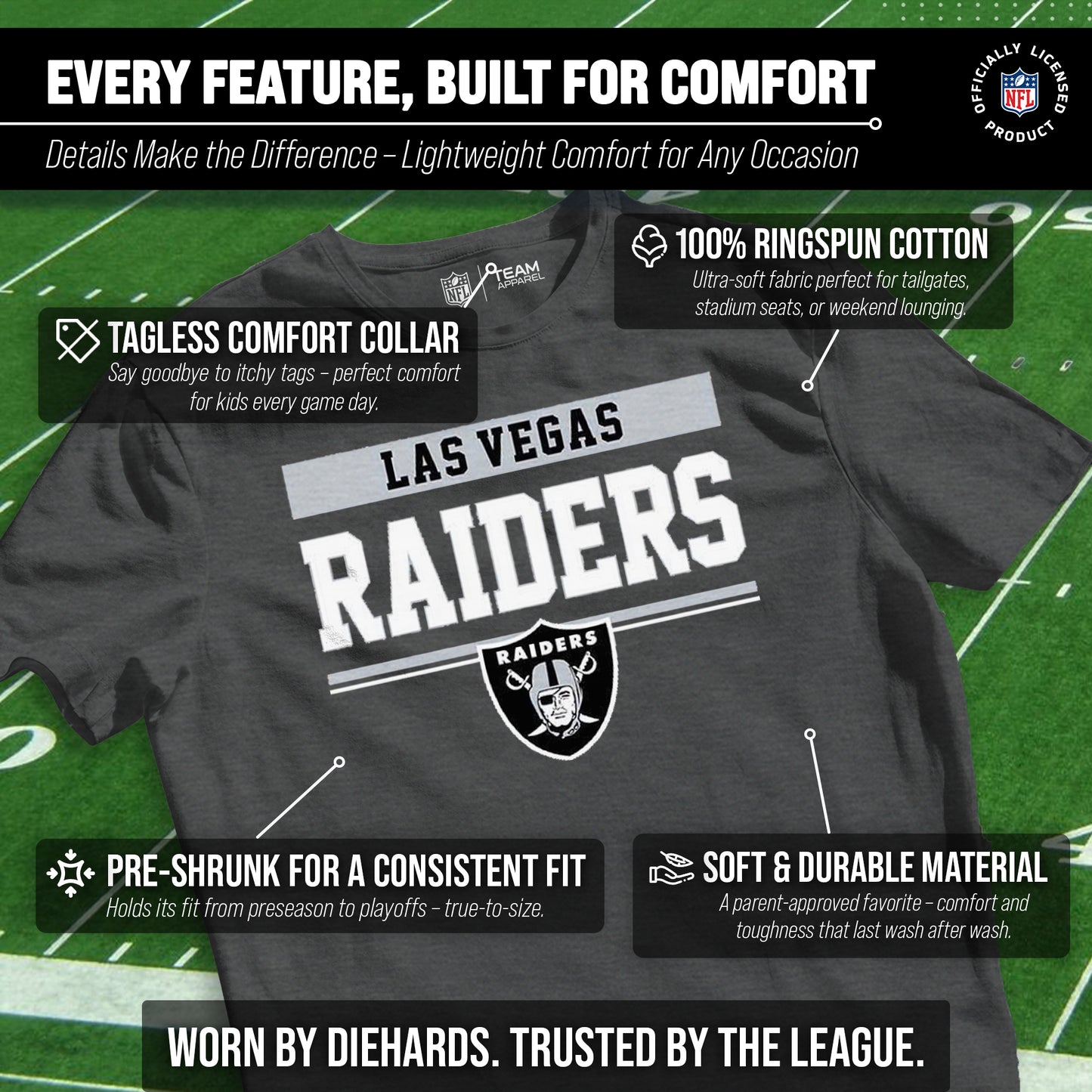 Las Vegas Raiders NFL Youth Short Sleeve Charcoal T Shirt - Charcoal