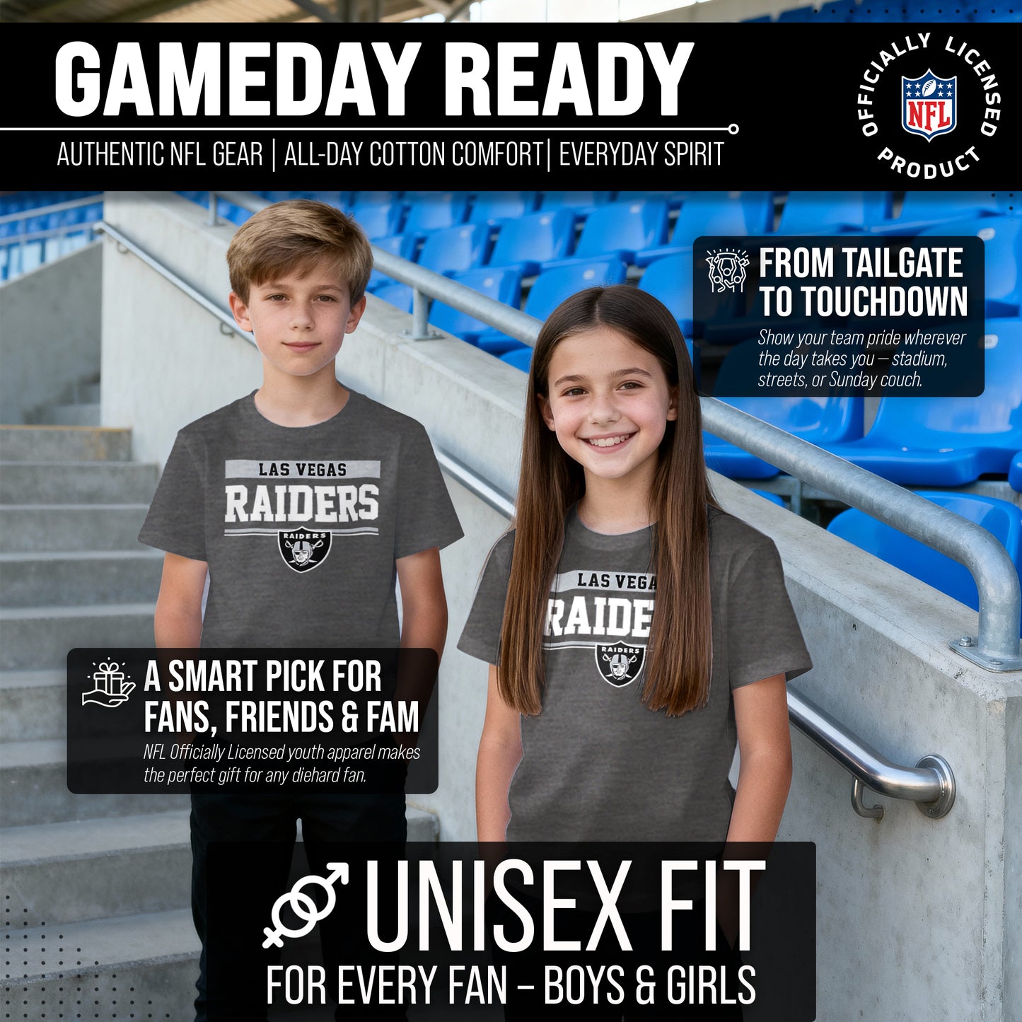 Las Vegas Raiders NFL Youth Short Sleeve Charcoal T Shirt - Charcoal