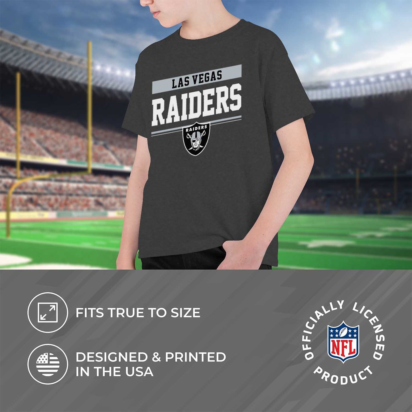 Las Vegas Raiders NFL Youth Short Sleeve Charcoal T Shirt - Charcoal