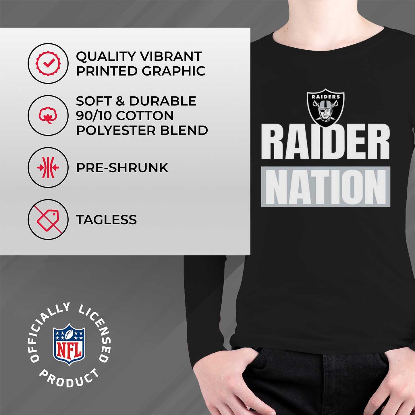 Las Vegas Raiders NFL Youth Team Slogan crewneck Sweatshirt - Black