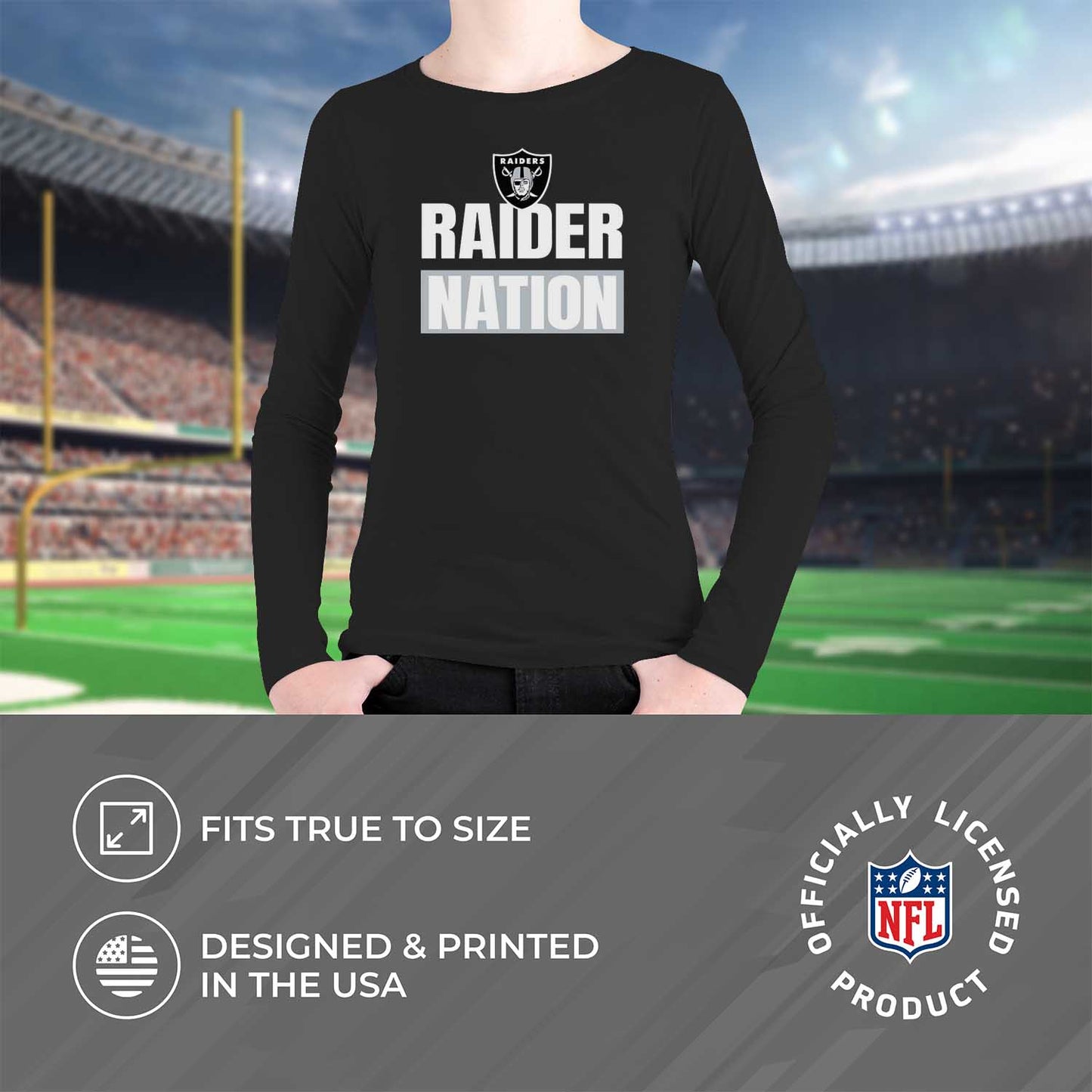 Las Vegas Raiders NFL Youth Team Slogan crewneck Sweatshirt - Black