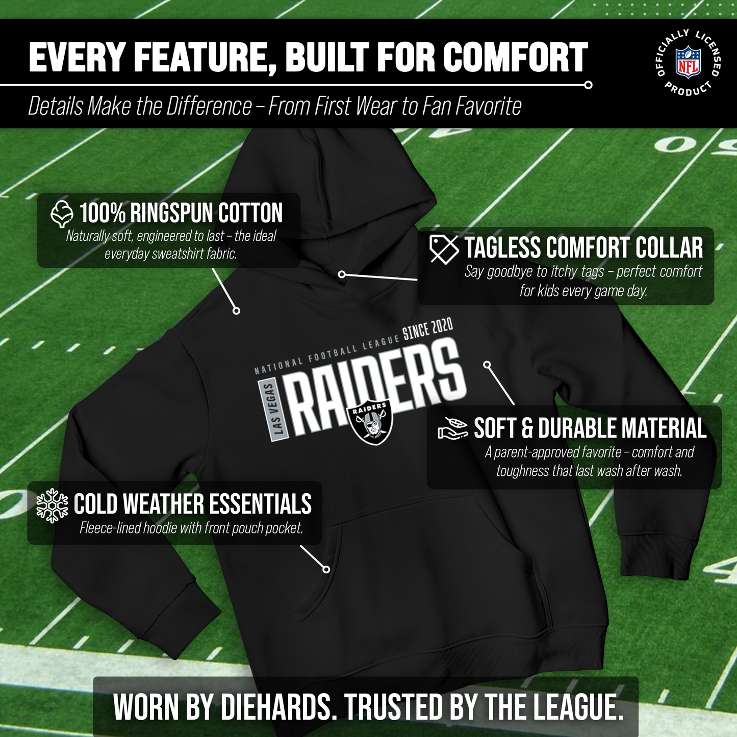 Las Vegas Raiders NFL Youth Modern Endzone Football Fleece Hooded Sweatshirt - Black