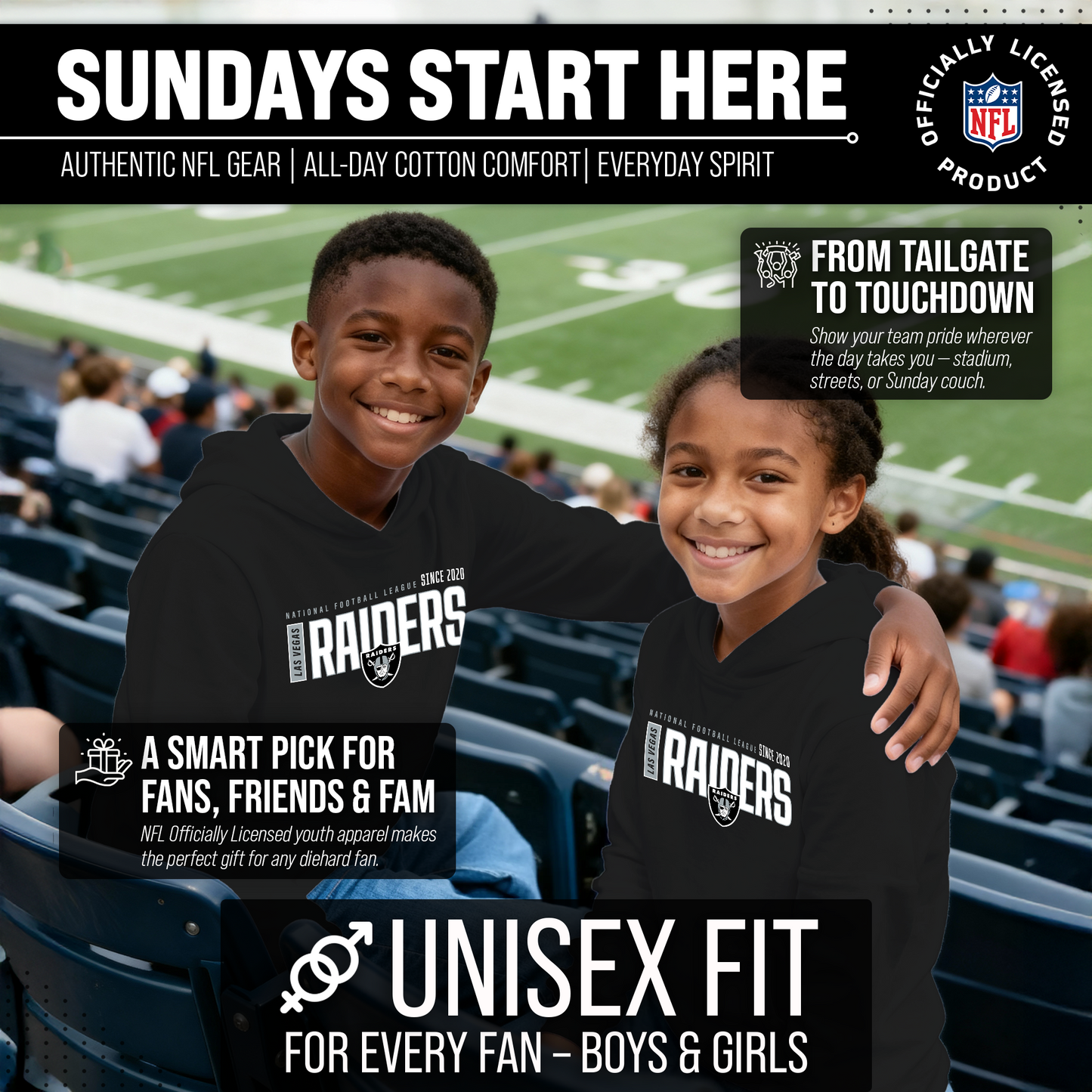 Las Vegas Raiders NFL Youth Modern Endzone Football Fleece Hooded Sweatshirt - Black