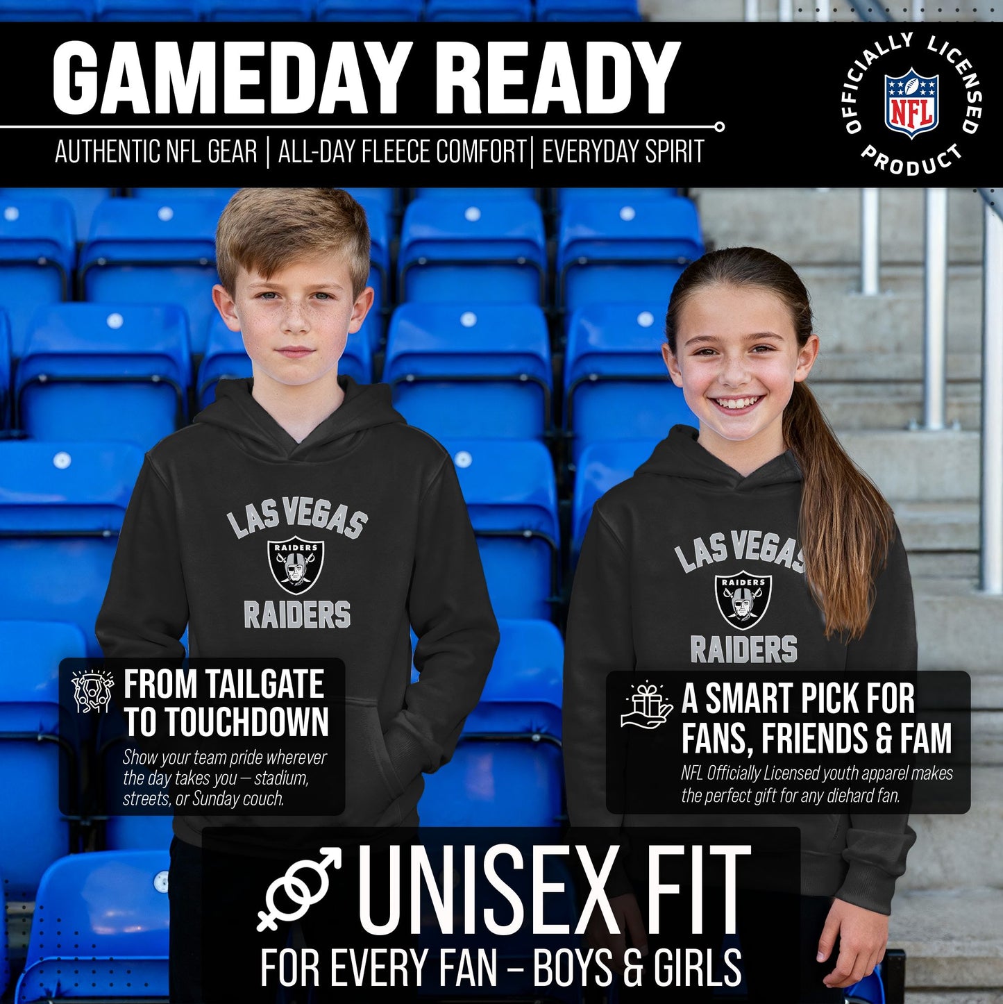 Las Vegas Raiders NFL Youth Gameday Hooded Sweatshirt - Black