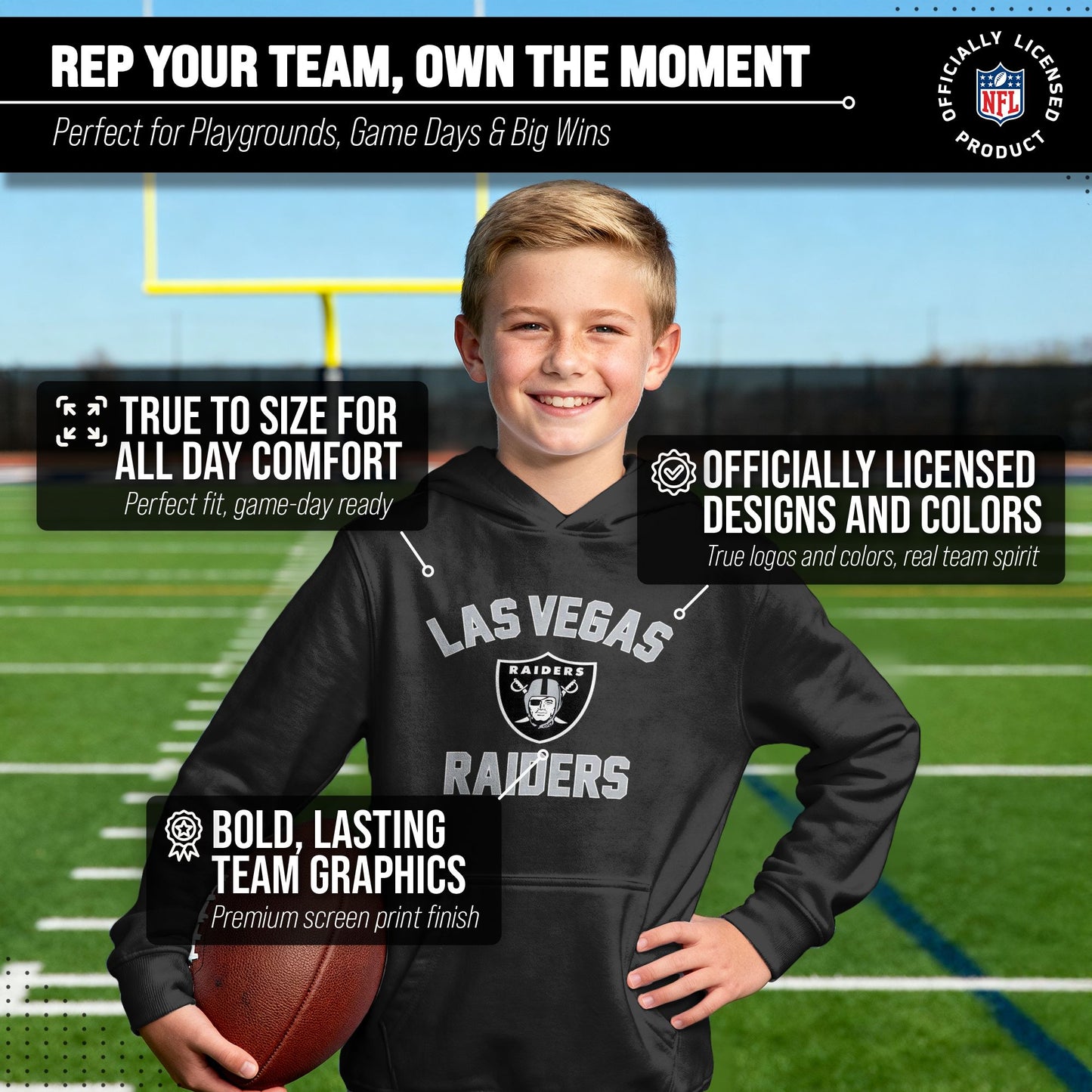 Las Vegas Raiders NFL Youth Gameday Hooded Sweatshirt - Black
