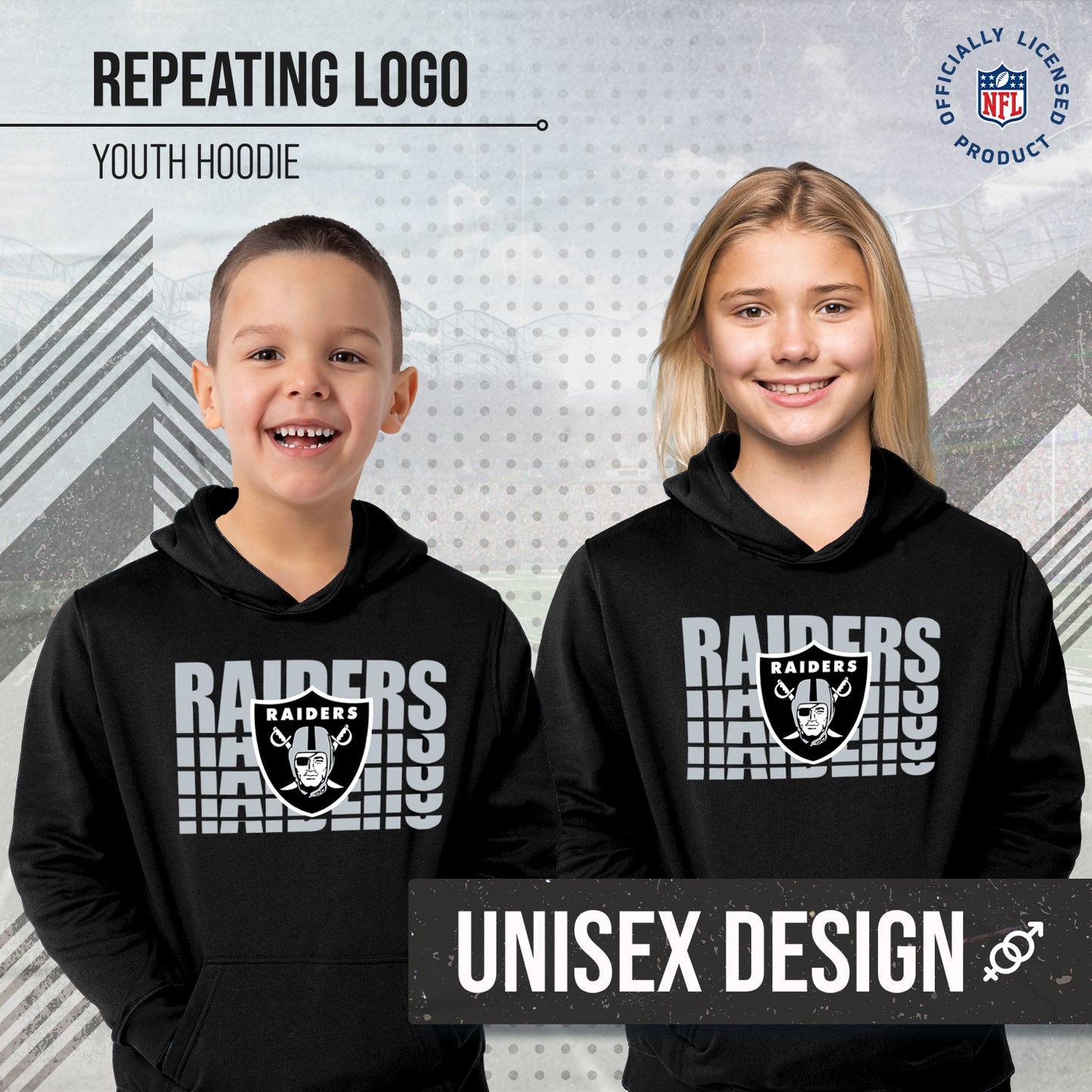 Las Vegas Raiders NFL Youth Repeating Logo Football Fleece Hooded Sweatshirt - Black