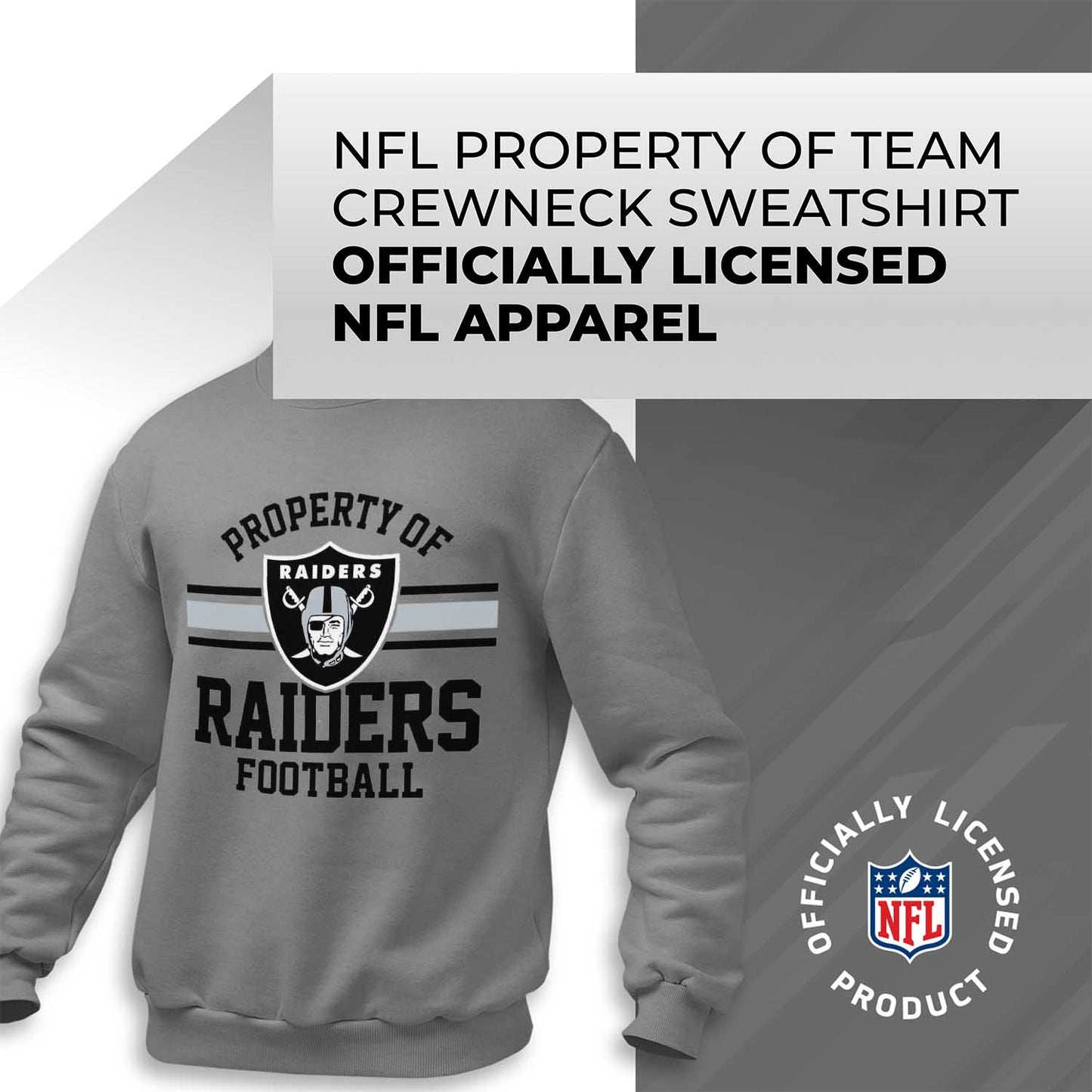 Las Vegas Raiders NFL Adult Property Of Crewneck Fleece Sweatshirt - Sport Gray