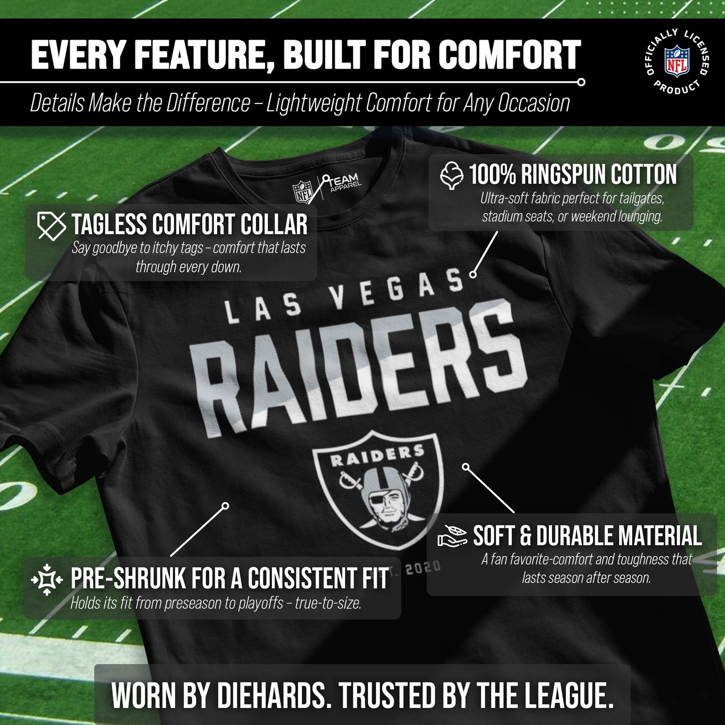 Las Vegas Raiders Adult NFL Diagonal Fade Color Block T-Shirt - Black
