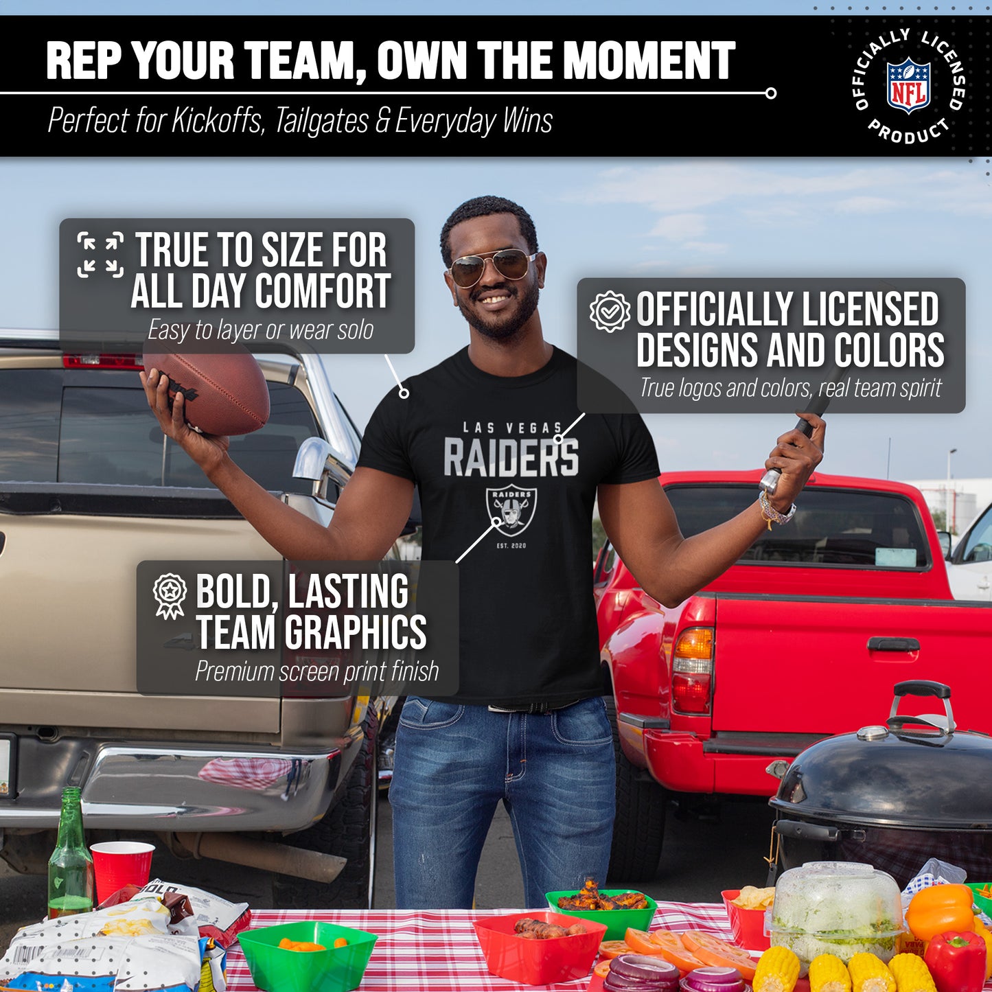 Las Vegas Raiders Adult NFL Diagonal Fade Color Block T-Shirt - Black