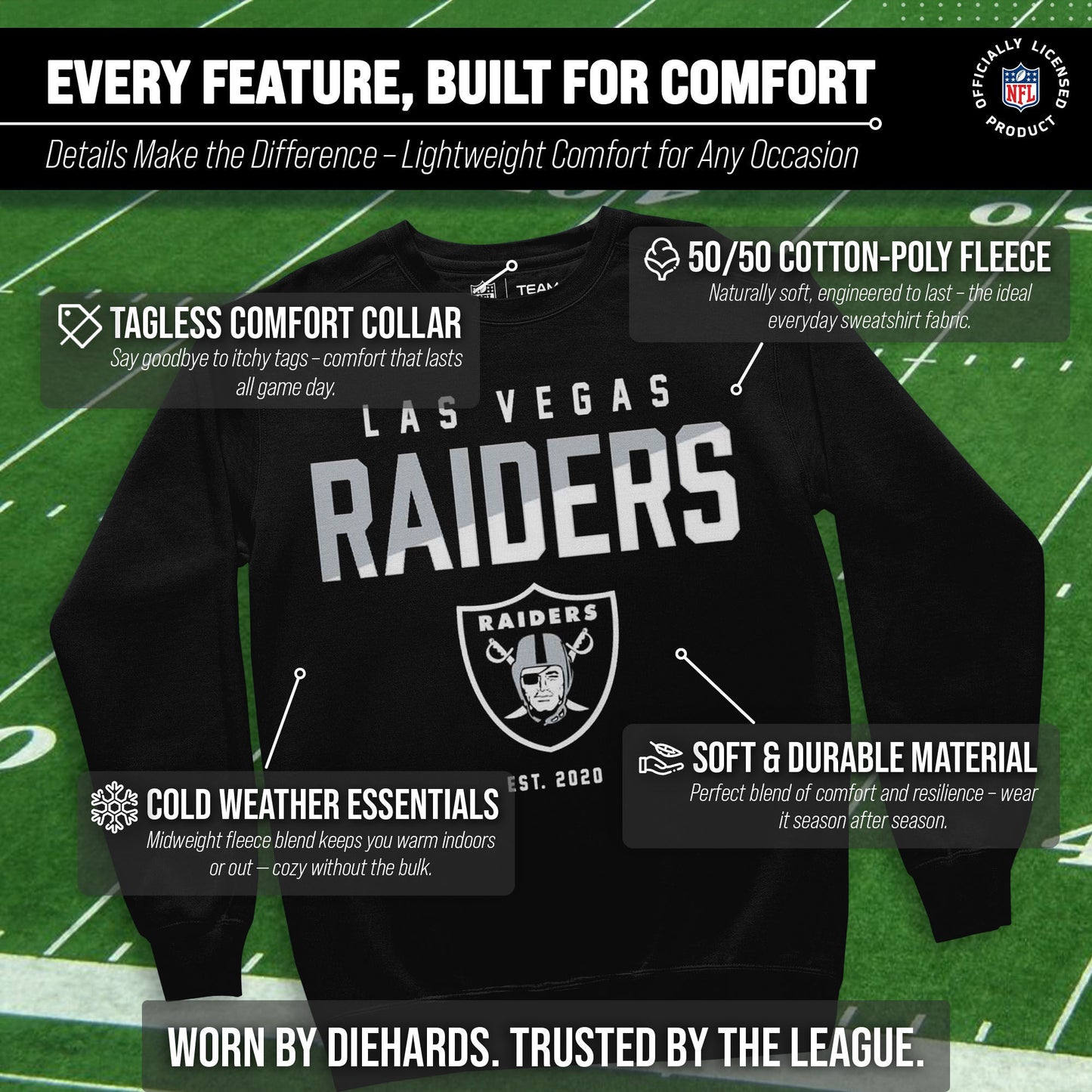 Las Vegas Raiders Adult NFL Diagonal Fade Color Block Crewneck Sweatshirt - Black