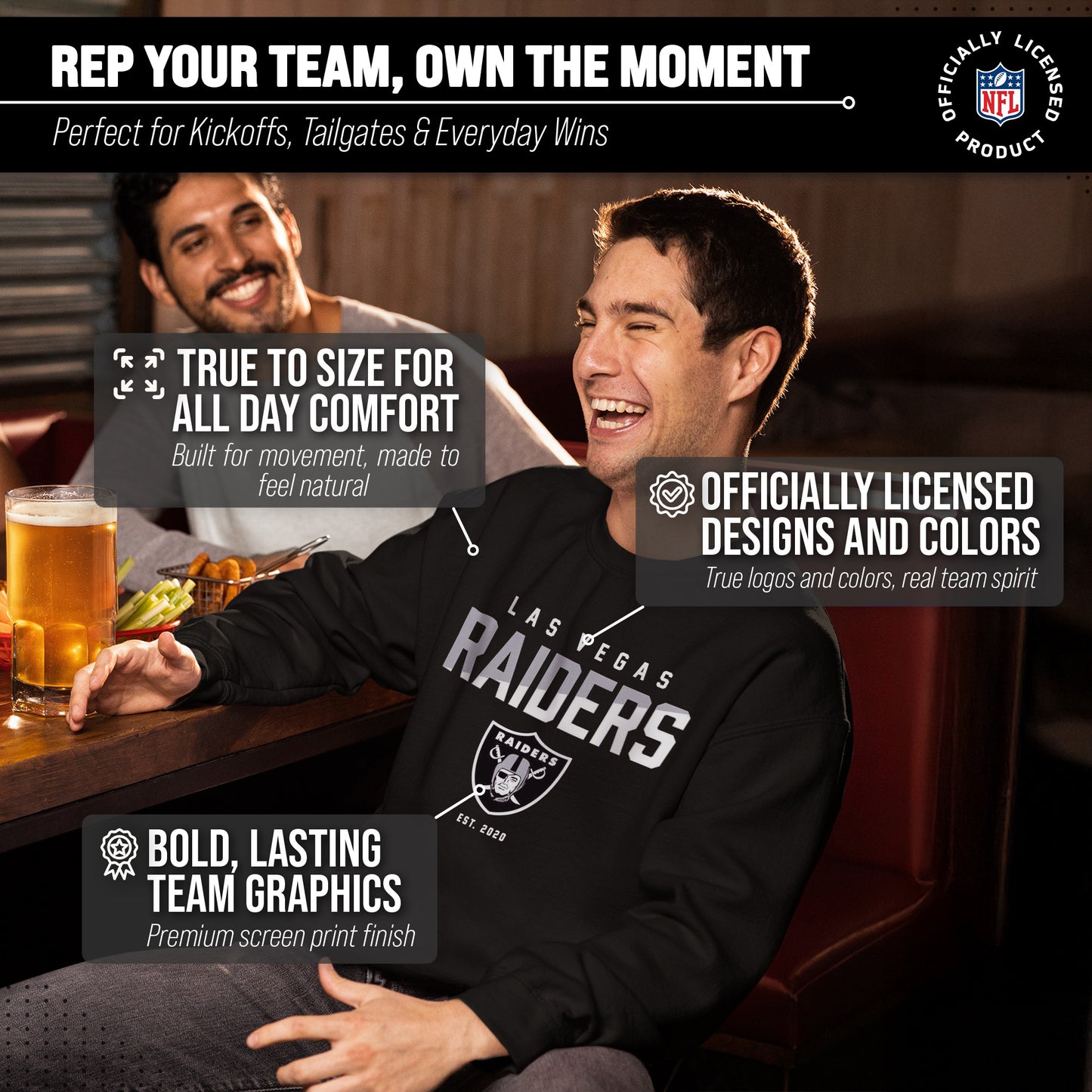 Las Vegas Raiders Adult NFL Diagonal Fade Color Block Crewneck Sweatshirt - Black